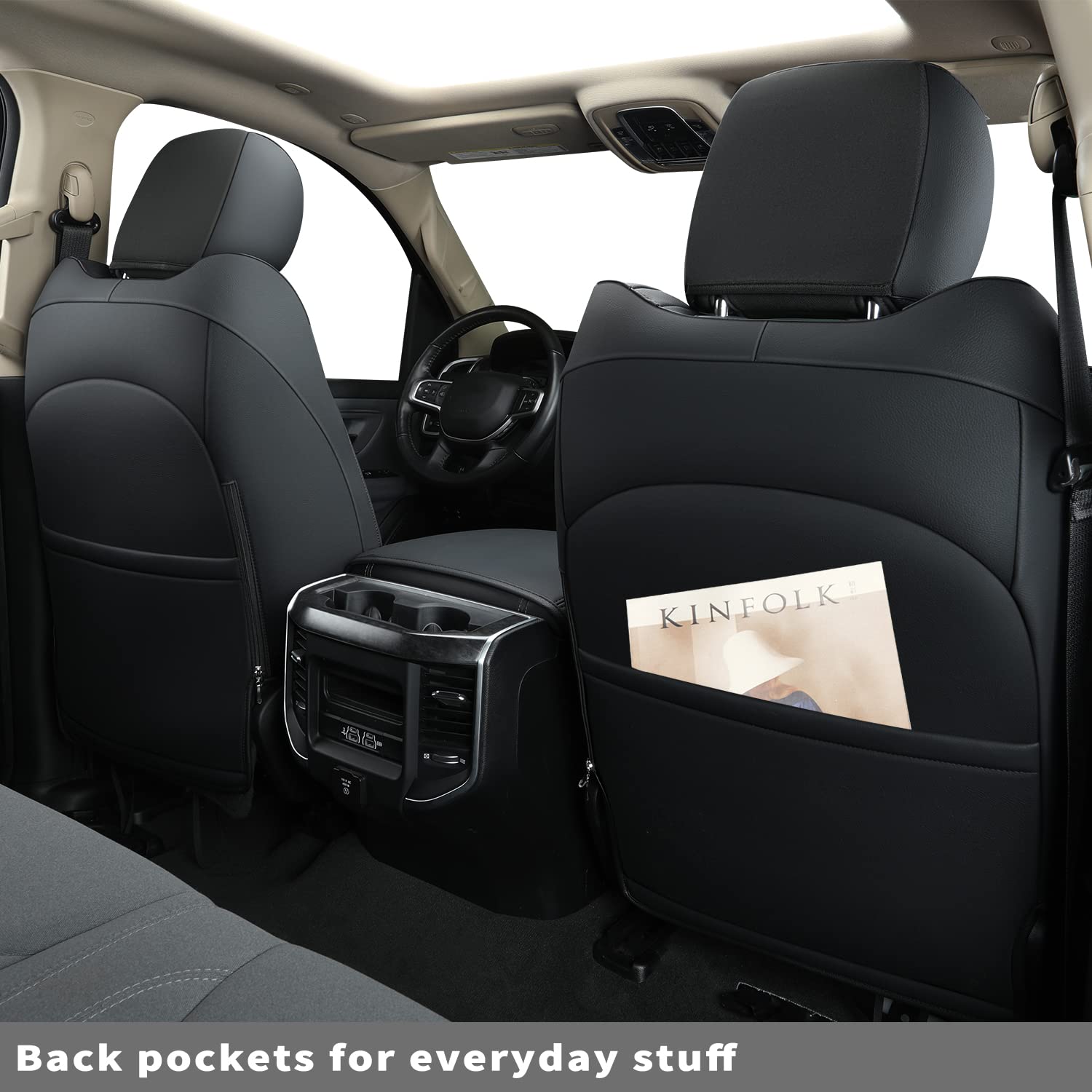 FEELiT Waterproof Seat Covers for Ram 1500 2019-2025 Crew Cab - Custom Fit Protectors for Bighorn/Laramie/Limited/Longhorn Pickup Trucks with 4/6 Split Flat Rear Seat (Full Set, Black) | Durable All-Weather Protection for Work & Outdoor Adventures