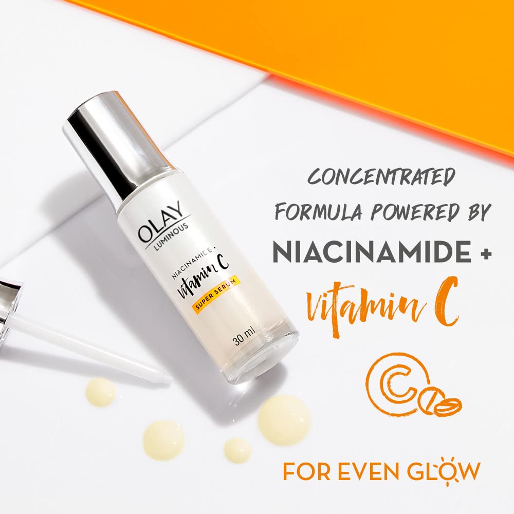 Olay Luminous Niacinamide + Super Serum 30ml - Brightening Face Serum with Vitamin B3 for Glowing Skin | Day & Night Moisturizer for Dark Spots & Uneven Tone | Perfect for Daily Skincare Routine