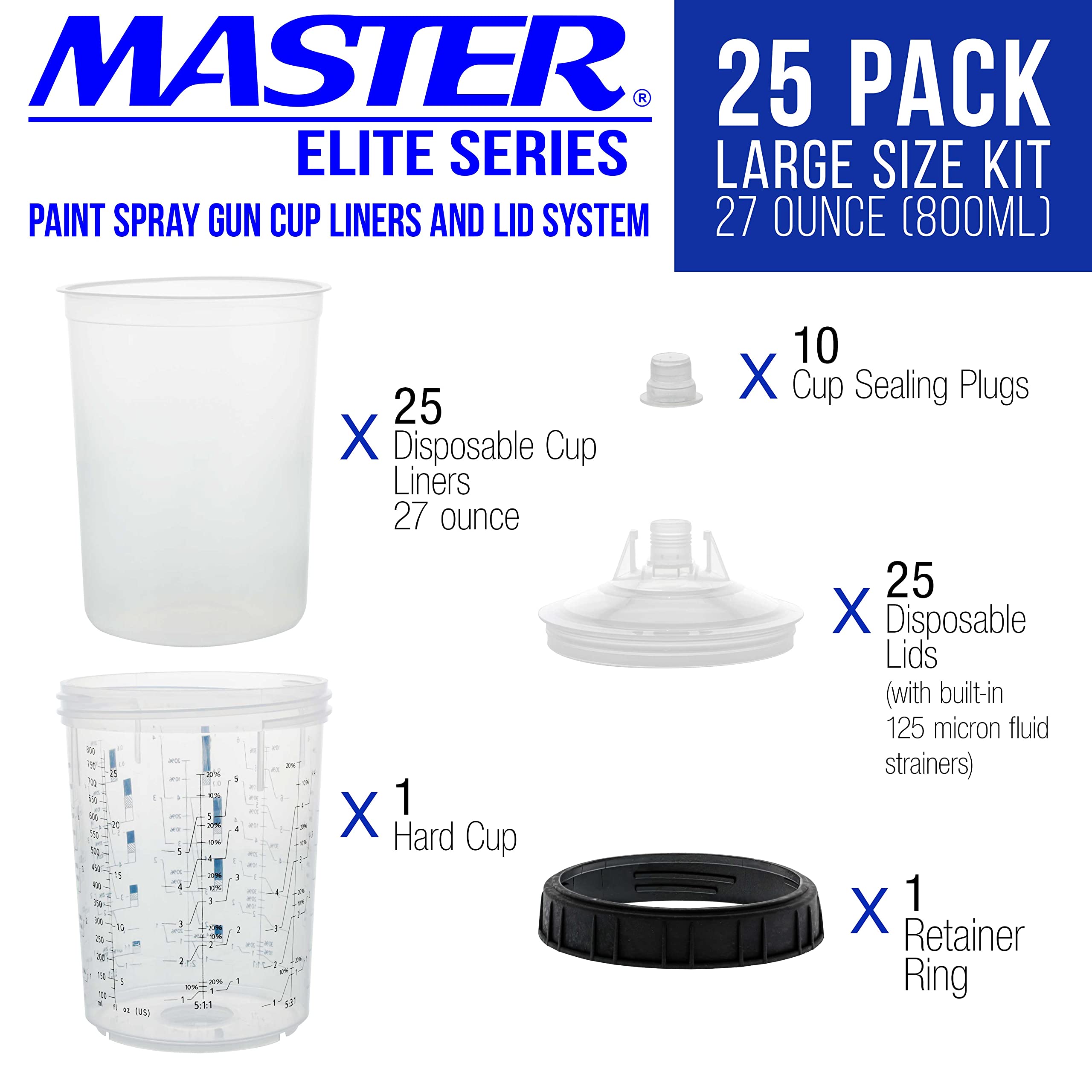 Master Elite PRO-33 HVLP Spray Gun Kit - 2.0mm Nozzle & 25 Disposable Cups for Automotive Painting, Wood Finishing & DIY Projects - High Performance Spray Gun for Professional Results