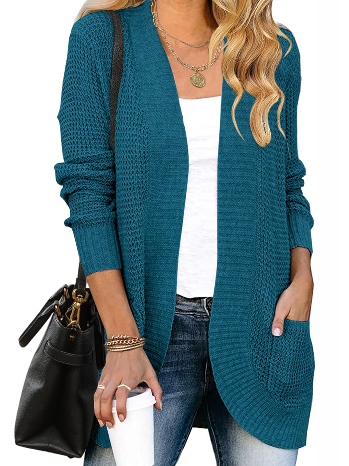 MEROKEETY Women's Long Sleeve Open Front Cardigan - Chunky Knit Draped Sweater Coat for Fall & Winter | Cozy Loungewear, Office Wear & Casual Outfit Essential