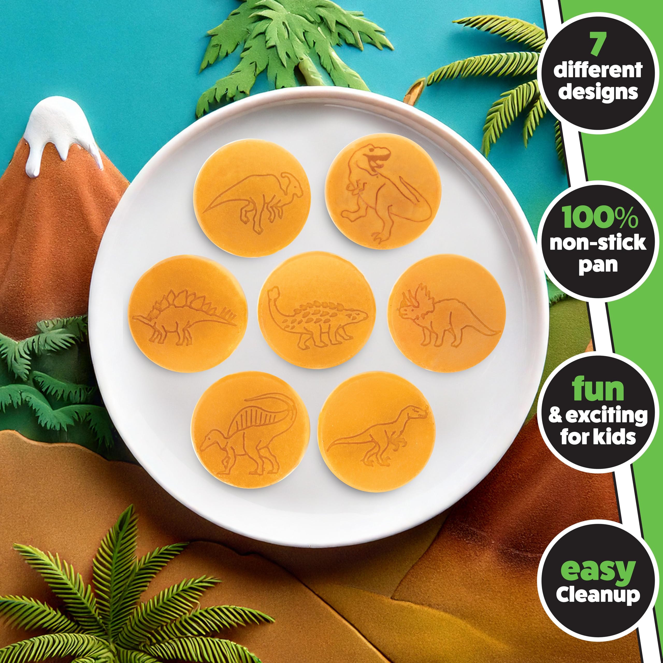 Dino Mini Pancake Pan - Nonstick Stovetop Griddle for Making 7 Unique Dinosaur-Shaped Pancakes | Perfect Kids Breakfast, Brunch & Jurassic-Themed Party Fun | Easy Clean & Long Handle Design | Great Gift for Boys & Dinosaur Lovers