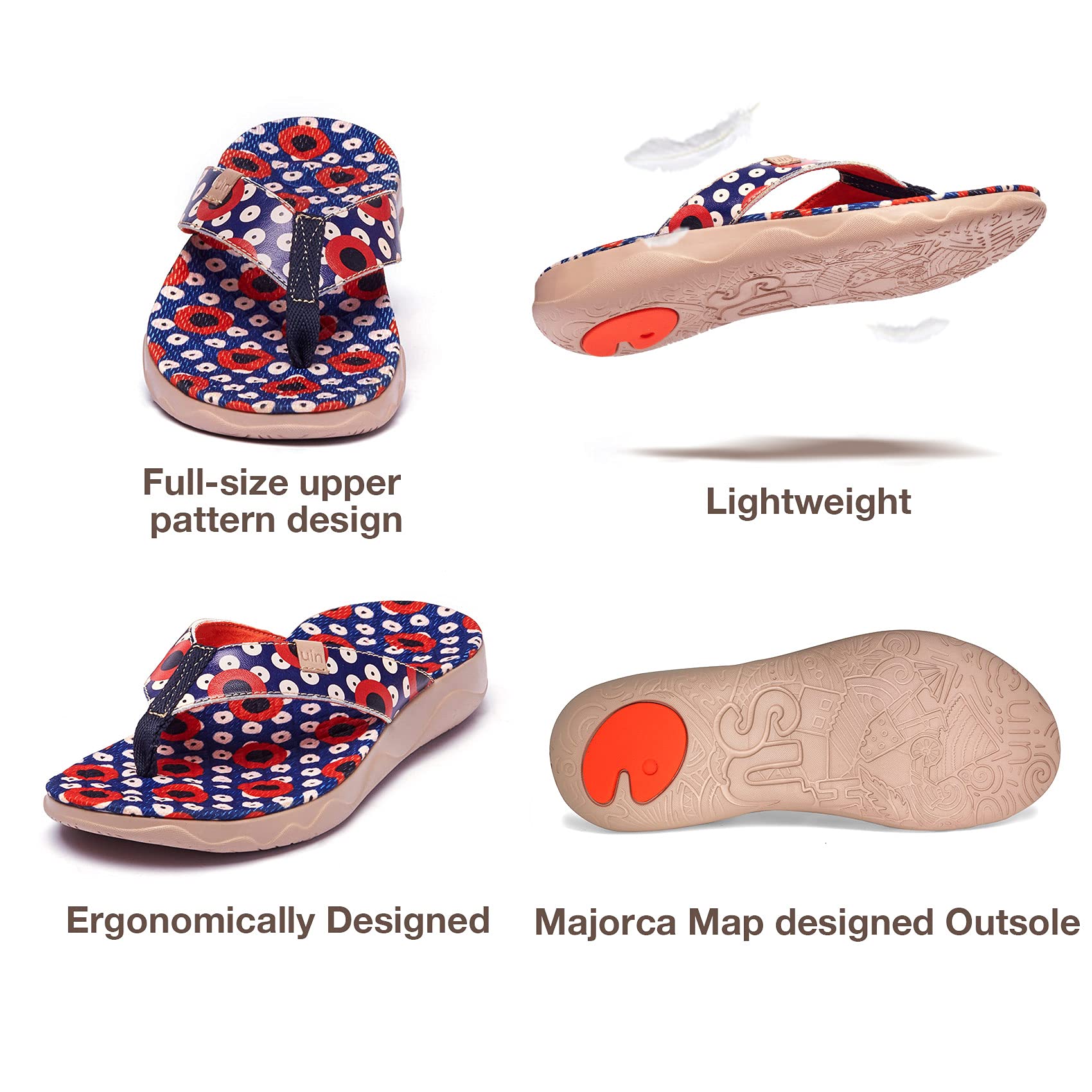 UIN Women's Flip Flops - Comfortable Non-Slip Beach Sandals with Artistic Painting | Summer Casual Thong Slippers for Travel, Poolside, and Outdoor Adventures