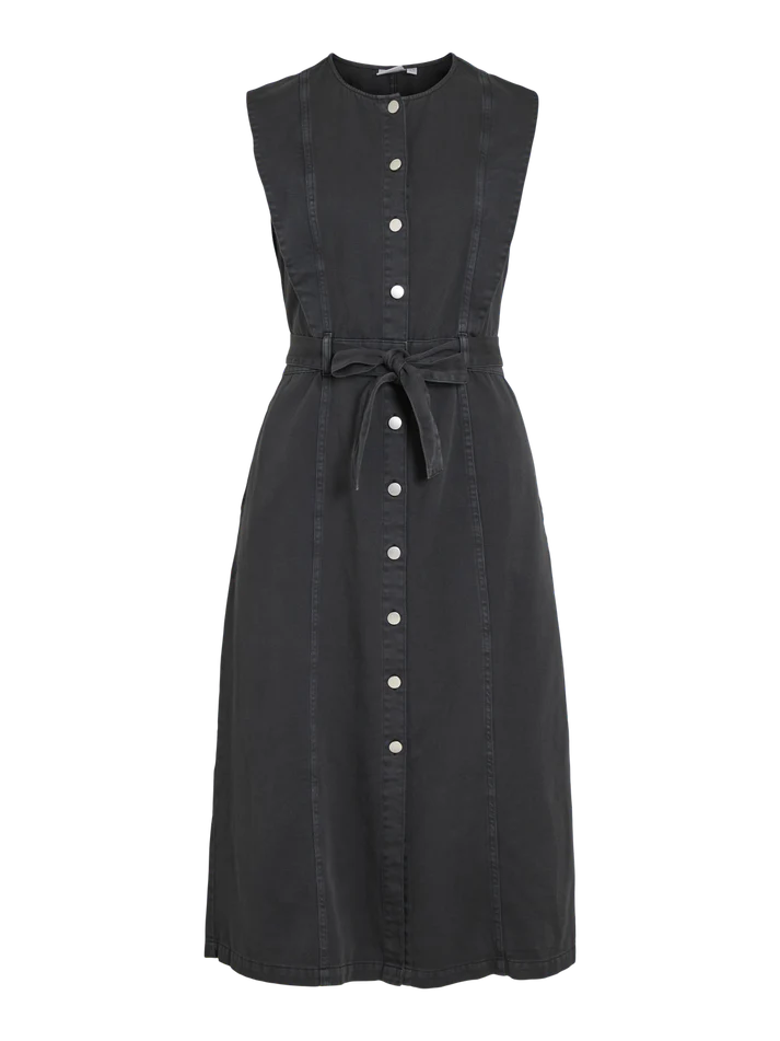 Lucianne Women's Sleeveless Denim Midi Dress - Casual Summer Black Jean Dress for Beach, Party & Date Night Outfits