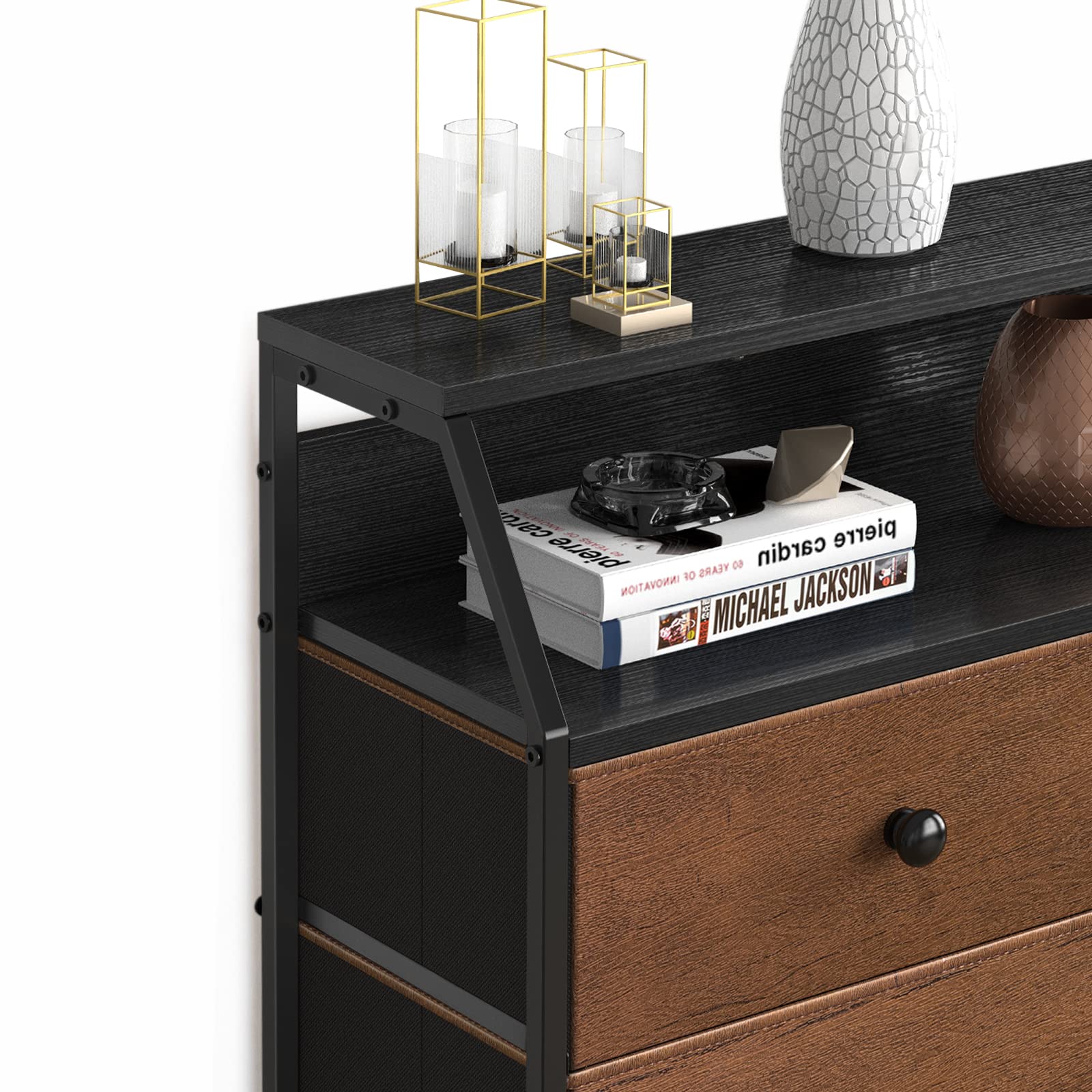 REAHOME 8-Drawer Steel Frame Wood Top Dresser - Espresso Storage Organizer for Bedroom, Closet & Entryway with 2 Bonus Drawer Dividers | Perfect for Home Organization, Small Space Storage & Apartment Living