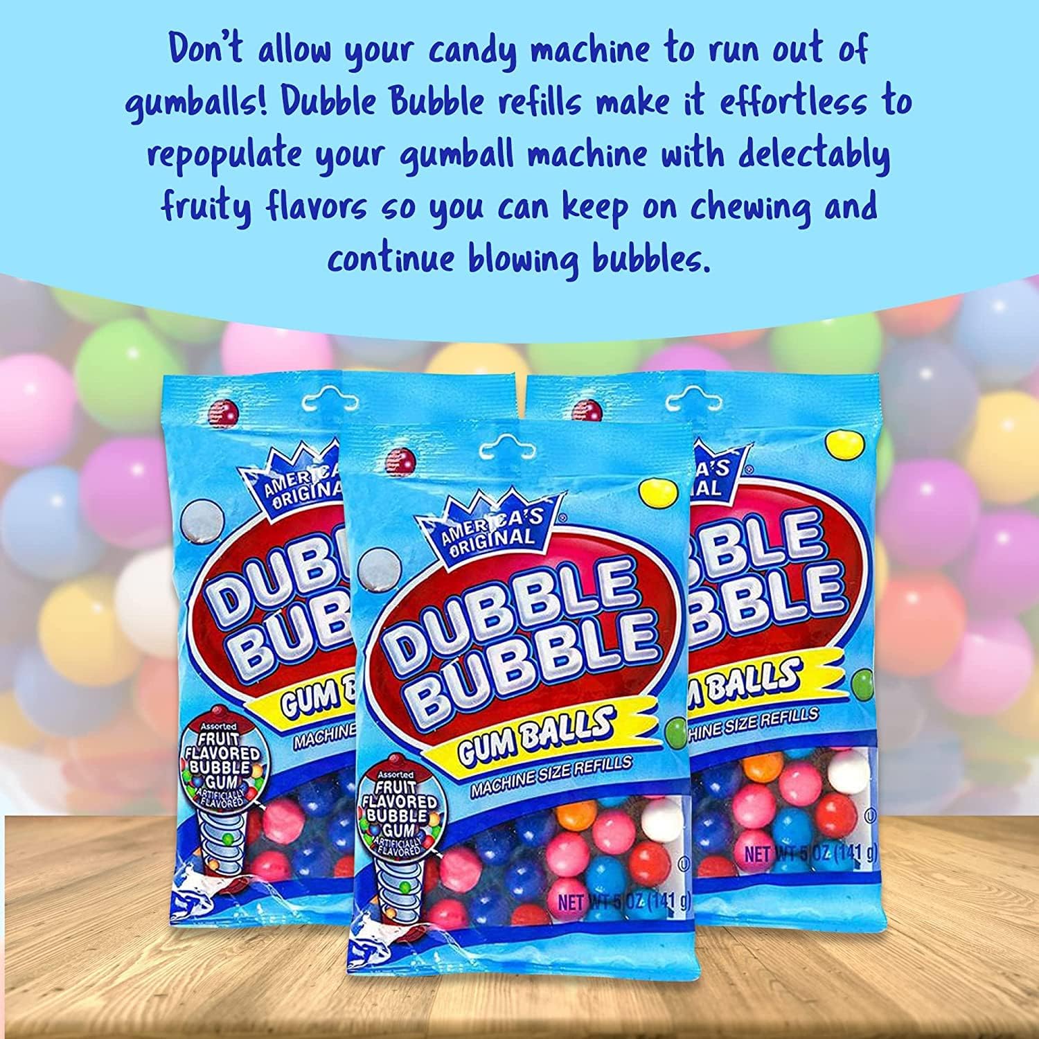 Double Bubble Gum Balls Refill for Gumball Machine - 15 oz (3-Pack) - Antique Style Bubble Gum with Keychain - Perfect for Christmas Gifts & Candy Dispensers - Great for Parties, Vending Machines, and Retro Candy Displays