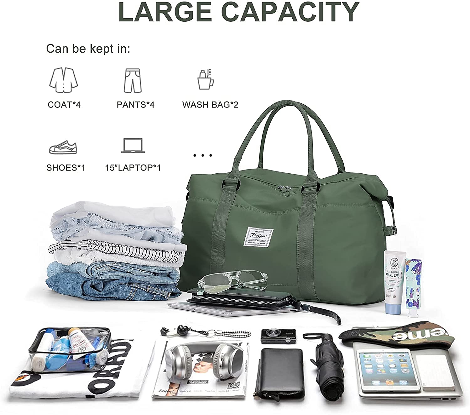 Women's Waterproof Carry-On Duffel Bag with Trolley Sleeve - Perfect for Travel & Gym