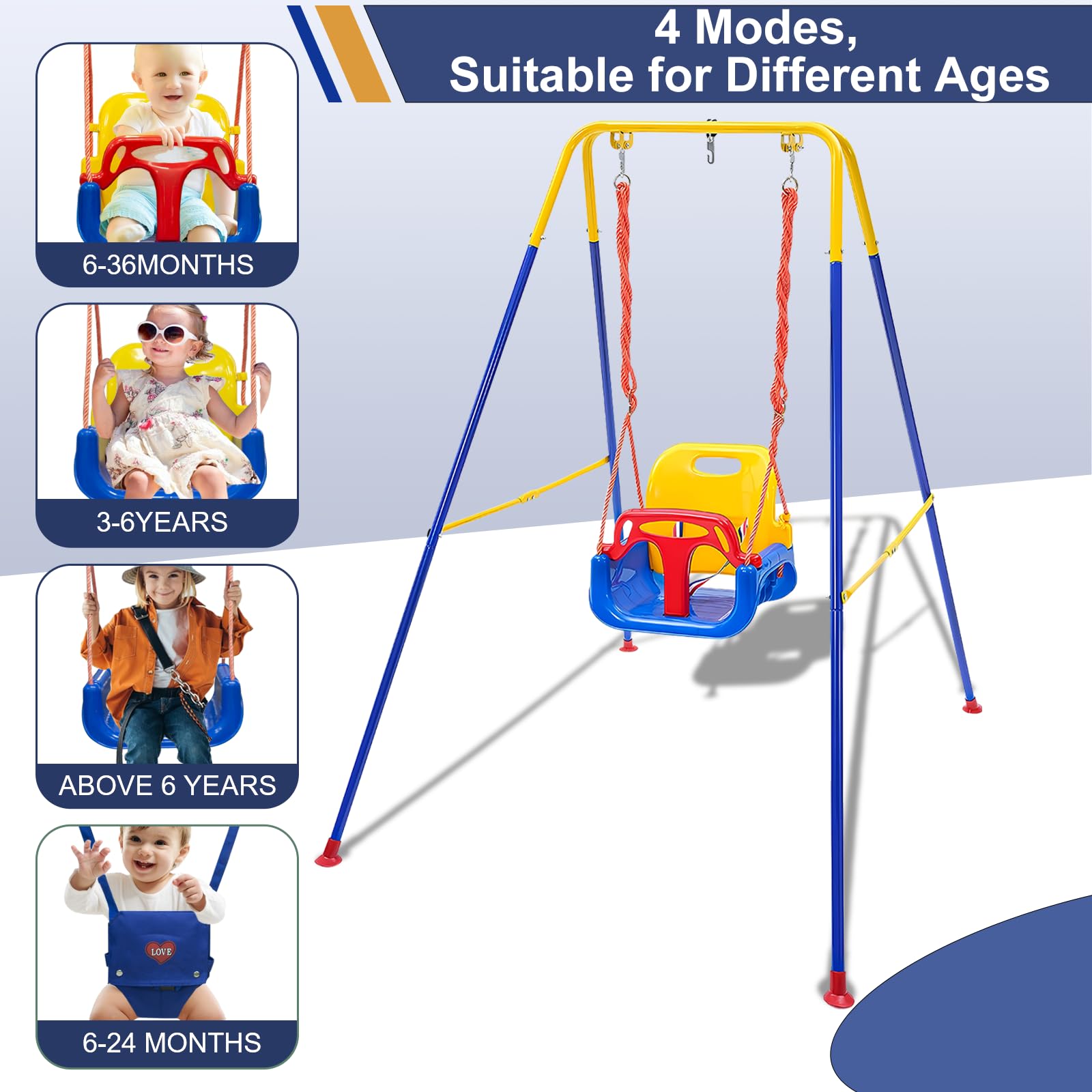 3-in-1 Foldable Baby Swing Set with Metal Stand - Indoor/Outdoor Toddler Swing & Jumper for Kids 6 Months to 10 Years | Perfect for Backyard, Playroom & Park Adventures