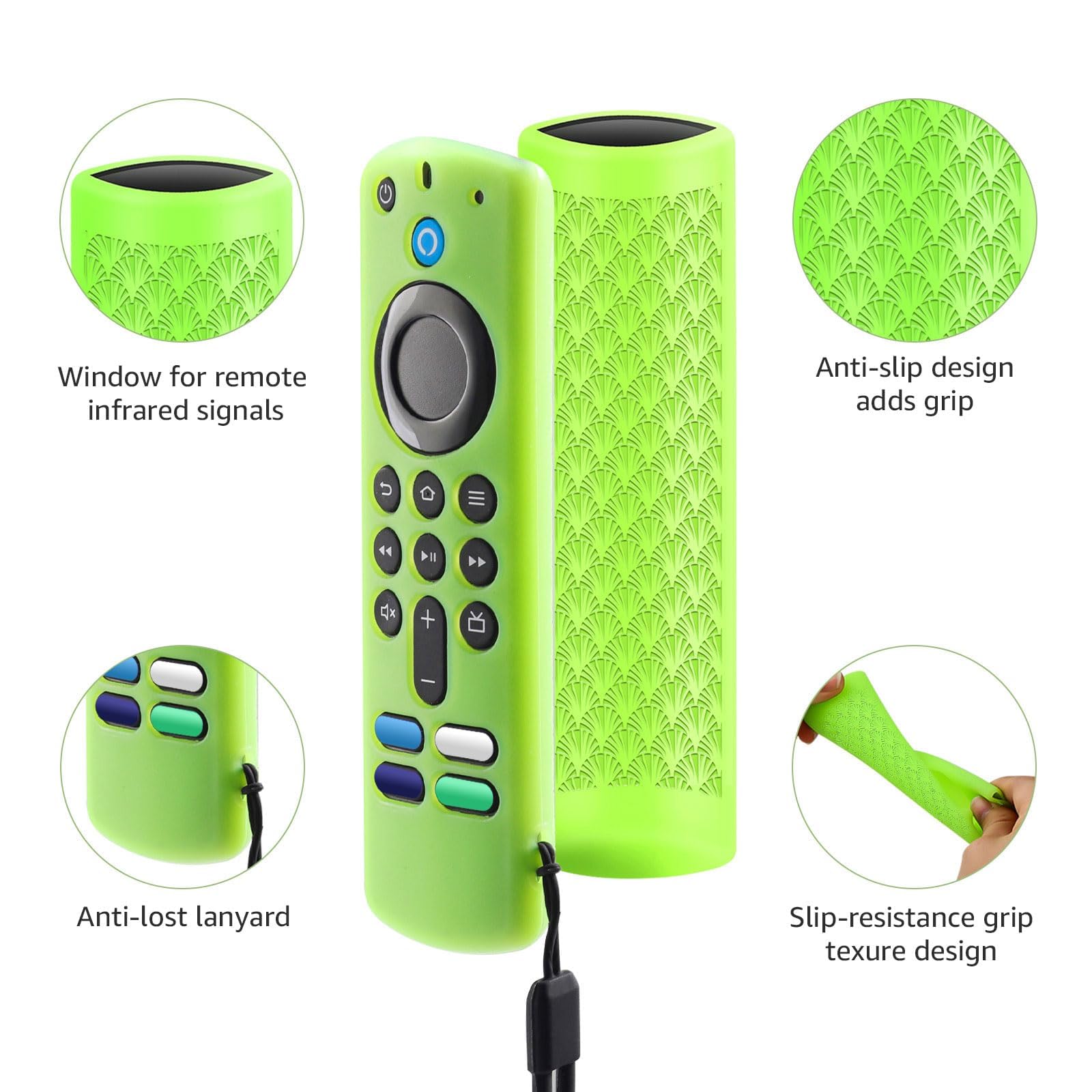 3 Pack Glow in The Dark Silicone Remote Cover Case - Anti Slip Protective Case with Lanyard (Glow Green, Glow Purple, Sky Blue) - Perfect for Nighttime TV Watching, Home Theater, and Living Room Organization