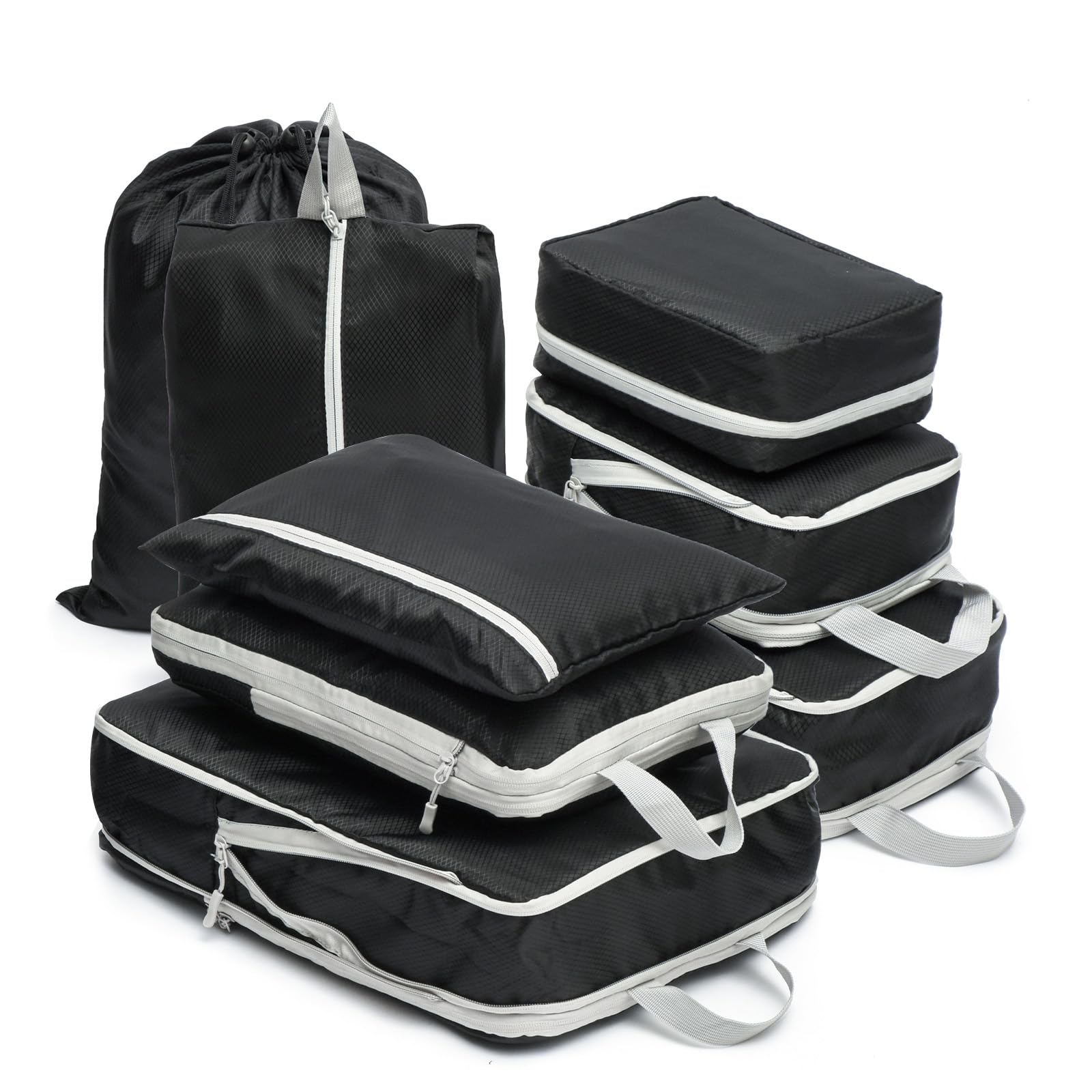 8-Piece Compression Packing Cubes Set for Travel - Luggage Organizer Bags for Women & Men (Black) | Perfect for Suitcase Organization, Business Trips & Vacation Packing