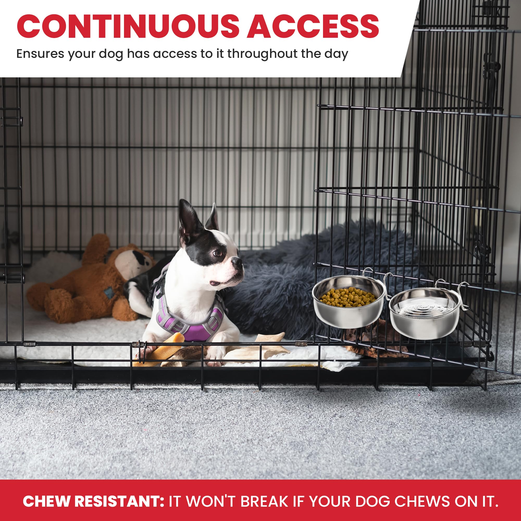 Stainless Steel Pet Bowl with Wire Hooks - 20oz Durable Chew-Proof Food Water Dish for Cages Crates - Easy Install Removable for Dogs Cats Birds Reptiles - Perfect for Travel Training & Home Use