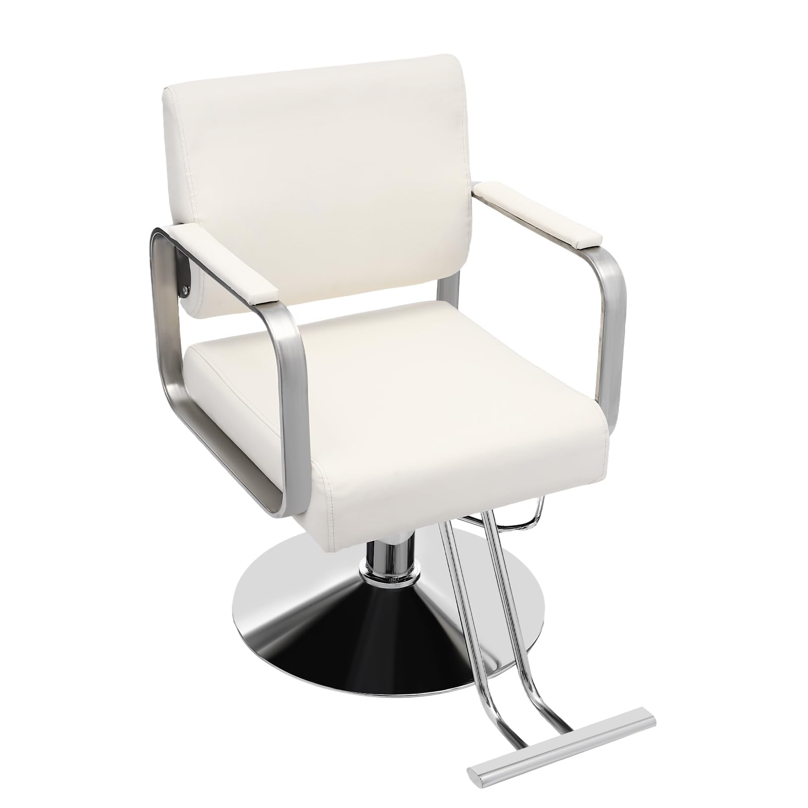 Professional Salon Styling Chair - 360° Rotatable Barber Chair for Hair Stylists, Portable Hairdressing Chair with Adjustable Height (Off-white & Silver) - Perfect for Home Salons, Barber Shops & Mobile Hair Stylists