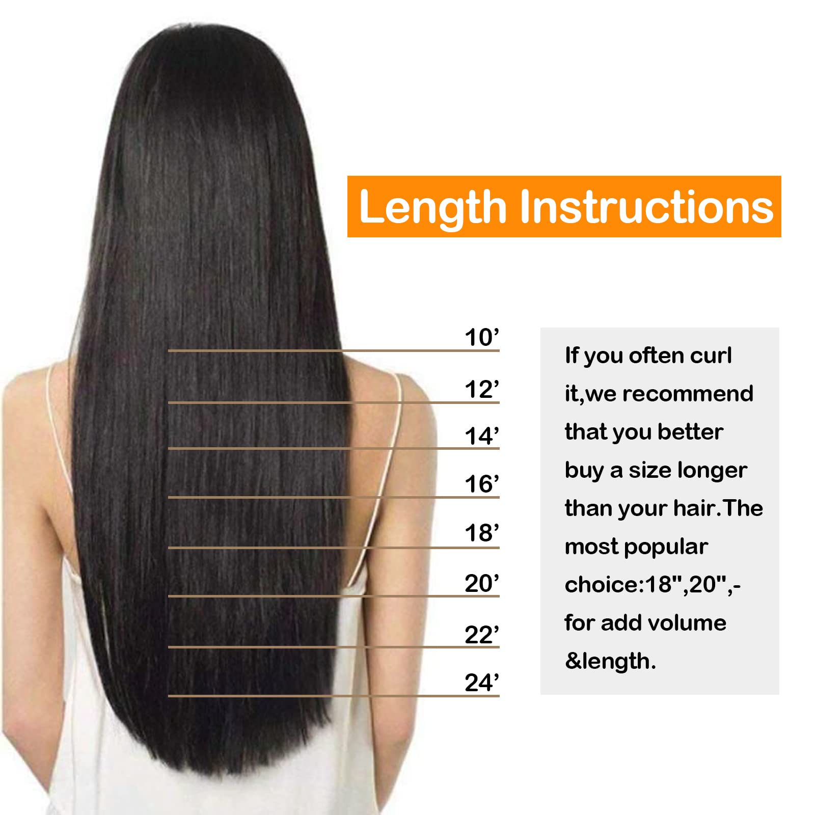 18 Inch Clip in Human Hair Extensions - 7pcs 120g Natural Black Silk Straight Hair - Perfect for Parties, Weddings & Daily Styling
