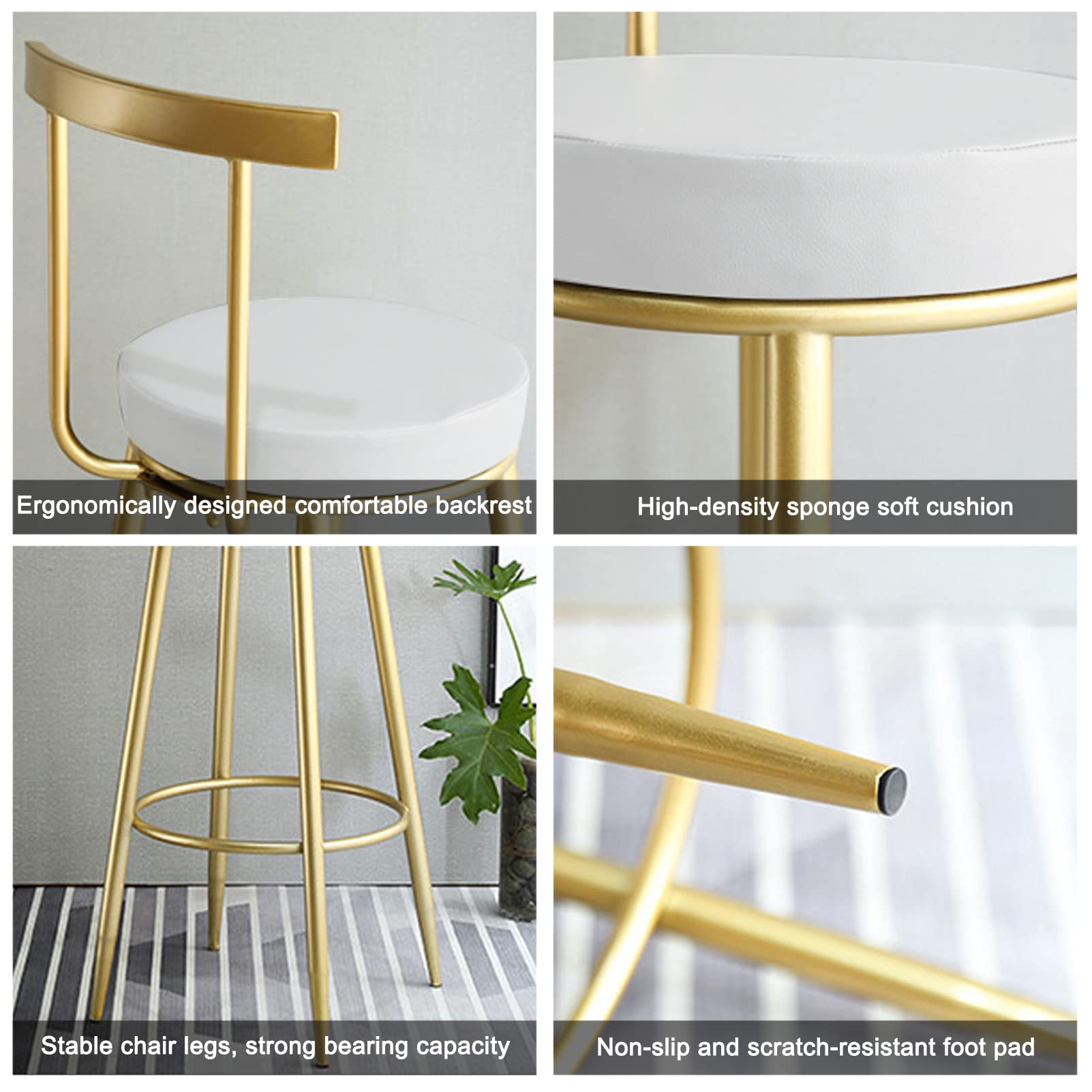 DASHADAO Set of 2 White Leather Bar Stools with Back - 24