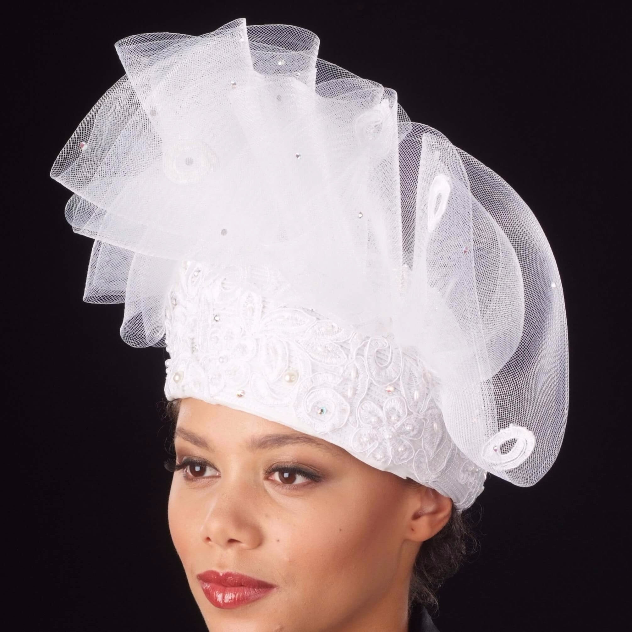 BW 9038 Elegant Lace and Horse Hair Pillbox Hat - Vintage Style Headpiece for Weddings, Tea Parties & Formal Occasions