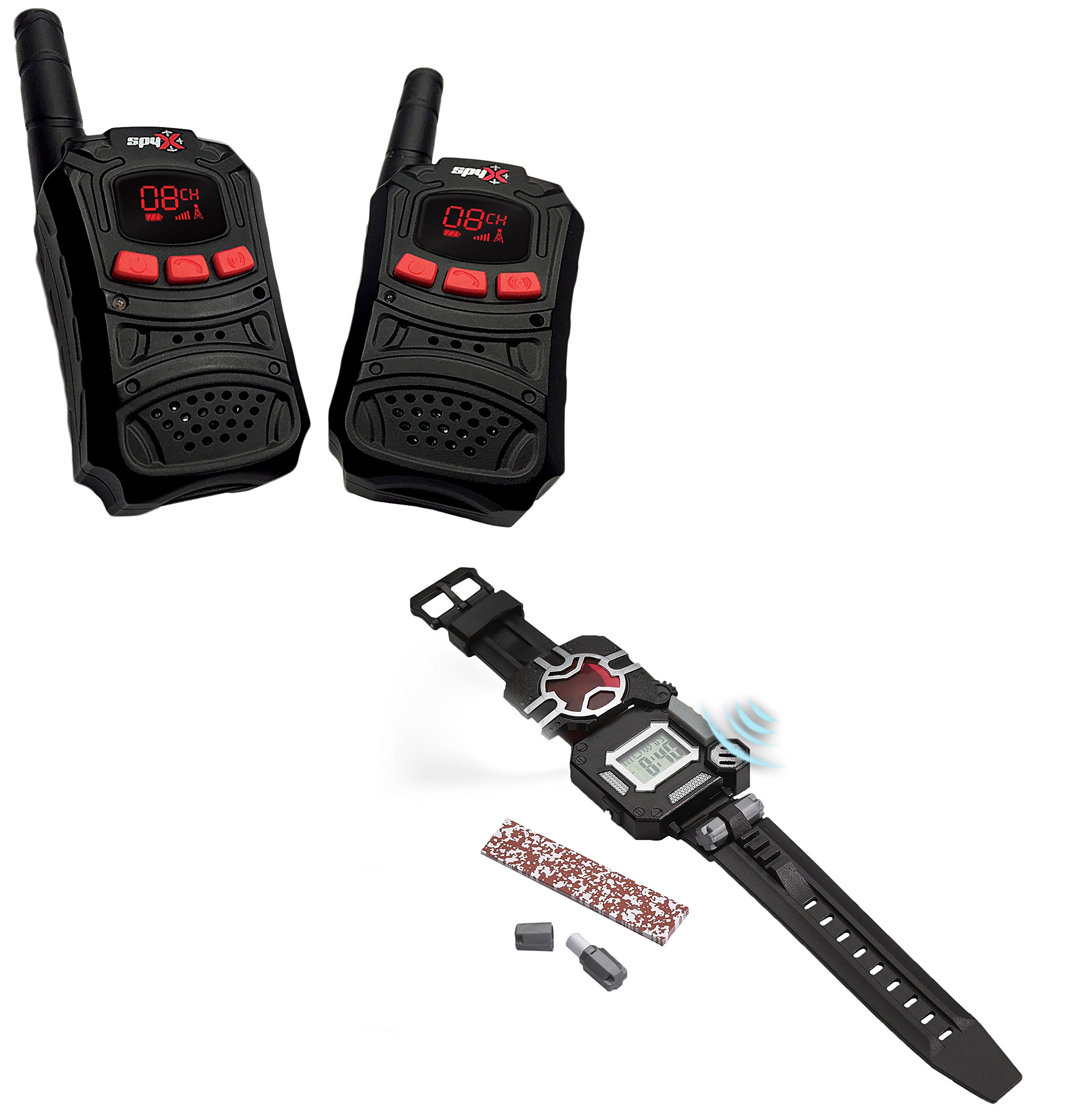 SpyX Walkie Talkies & Recon Watch - 2 Pack Spy Gear Set with 8-in-1 Surveillance Watch | Long Range Communication for Kids, Outdoor Adventures, Camping & Secret Missions | Perfect for Spy Games, Backyard Exploration & Team Activities