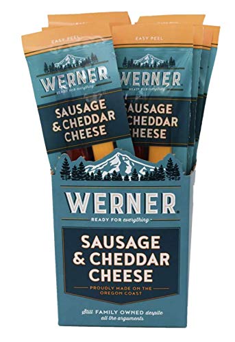 Werner Sausage & Cheddar Cheese Sticks 12 Pack - 1.5oz Individually Wrapped Meat Snacks | High Protein Keto-Friendly Snack for On-the-Go, Lunch Boxes & Road Trips