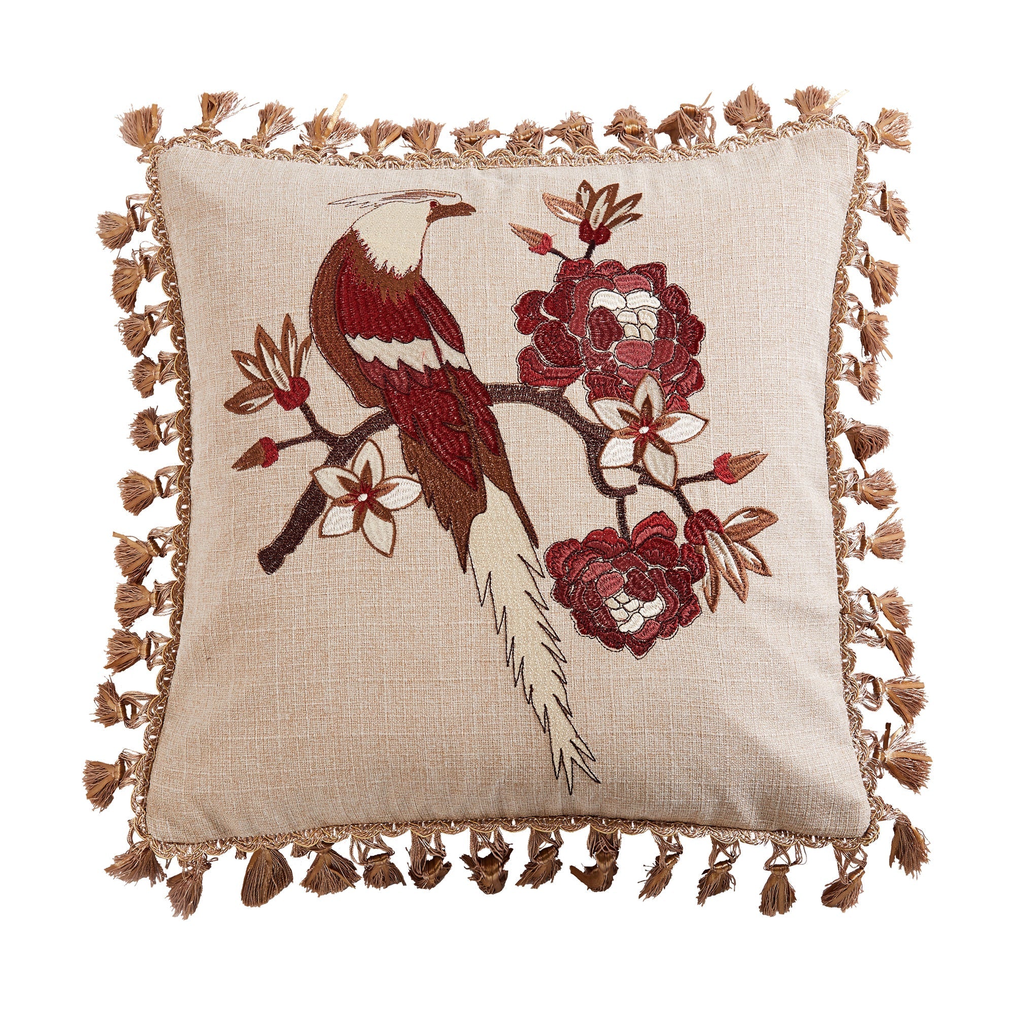 VL Astrid Bird Tassel Pillow 18x18 Inch Decorative Throw Pillow Cover - Bohemian Home Decor for Living Room, Bedroom, Sofa & Nursery