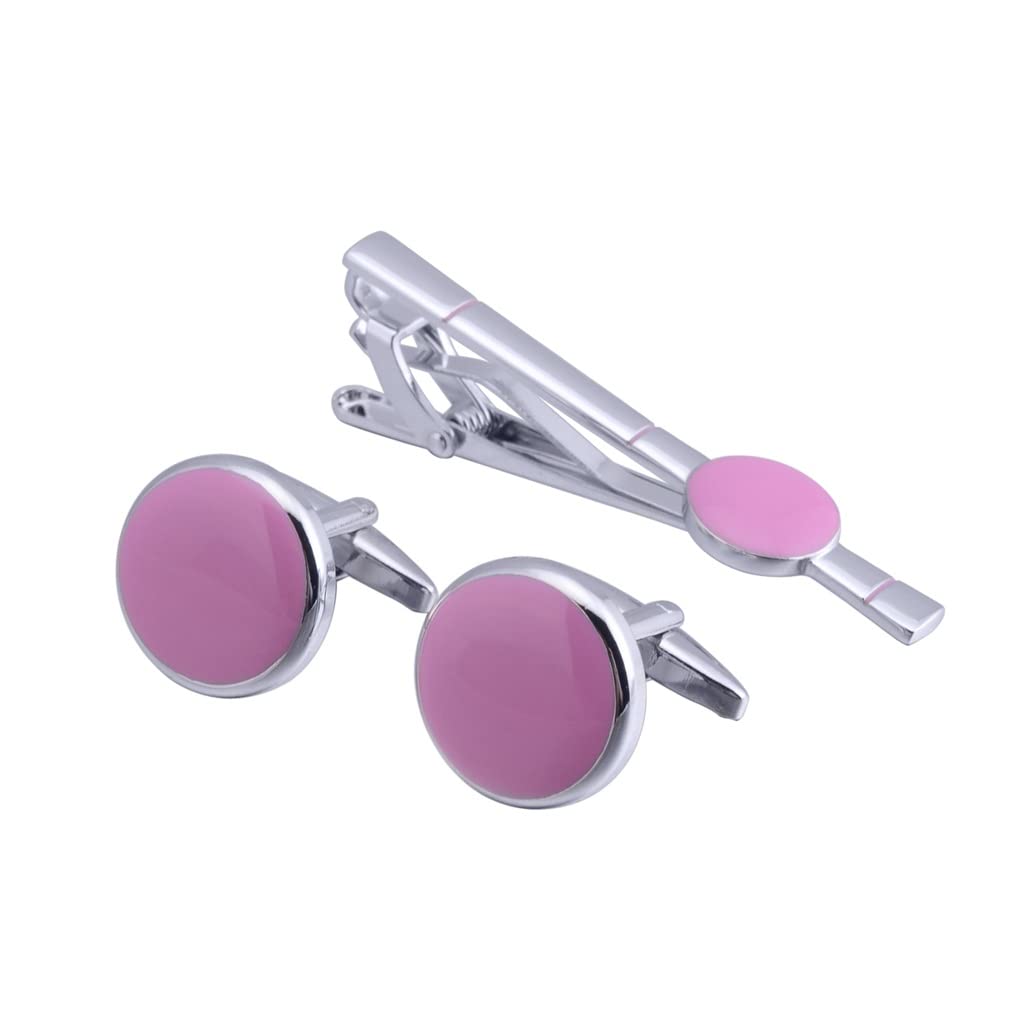 ADKHF Men's Wedding & Party Pink Tie Clip & Cufflinks Set - Elegant Collar Clip for Suit Dress - Versatile Formal Accessory (Color A) - Perfect for Weddings, Proms & Business Events