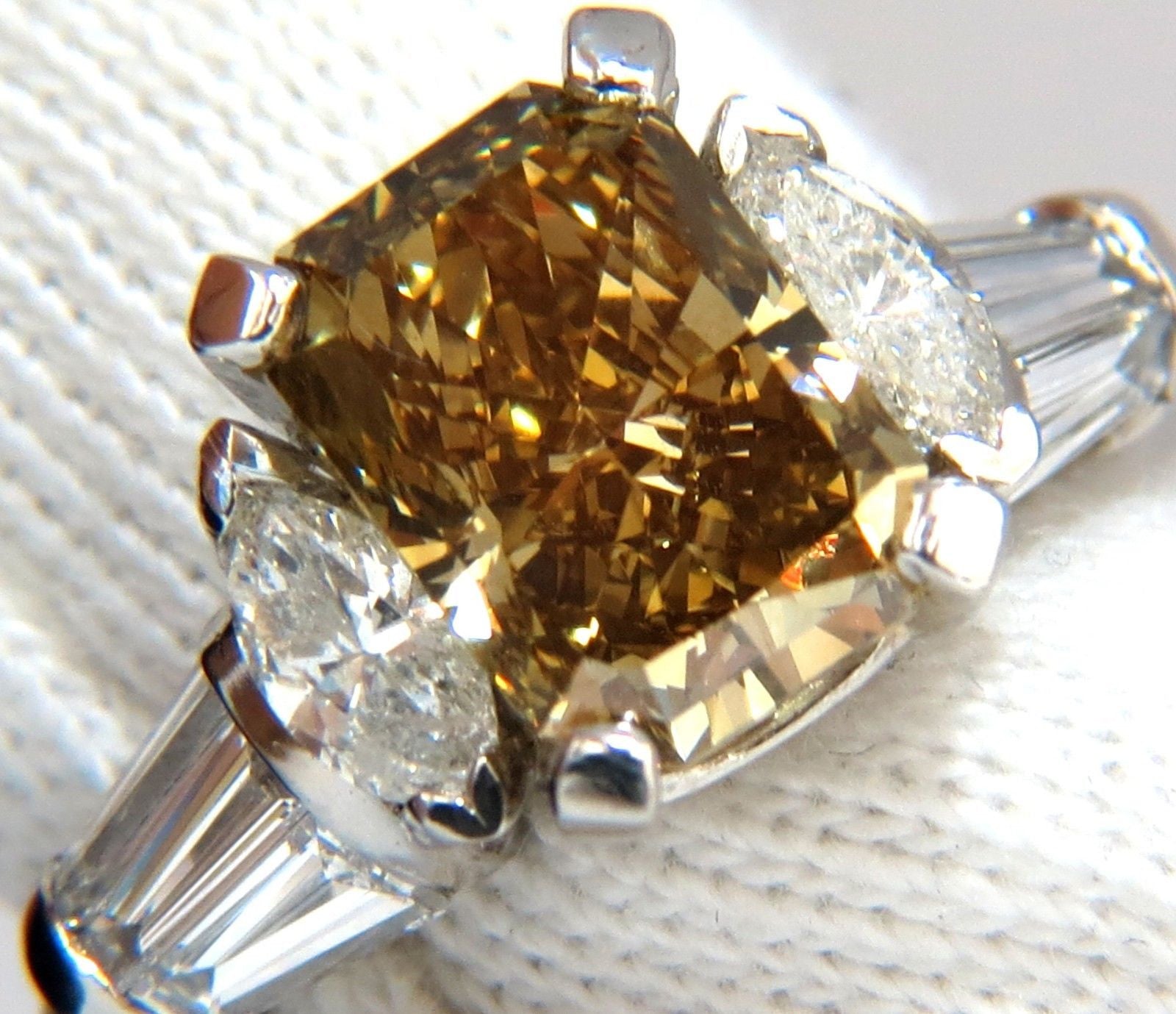 4.12ct GIA Certified Radiant Fancy Brown Green Yellow Diamond Platinum Ring for Engagement, Wedding, Anniversary & Special Occasions
