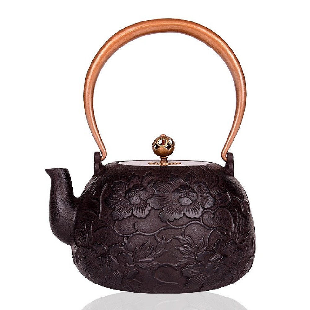 Premium Cast Iron Peony Flower Teapot - Japanese Tetsubin Style with Infuser, 34oz - Perfect for Tea Ceremonies, Home Decor & Gift Giving