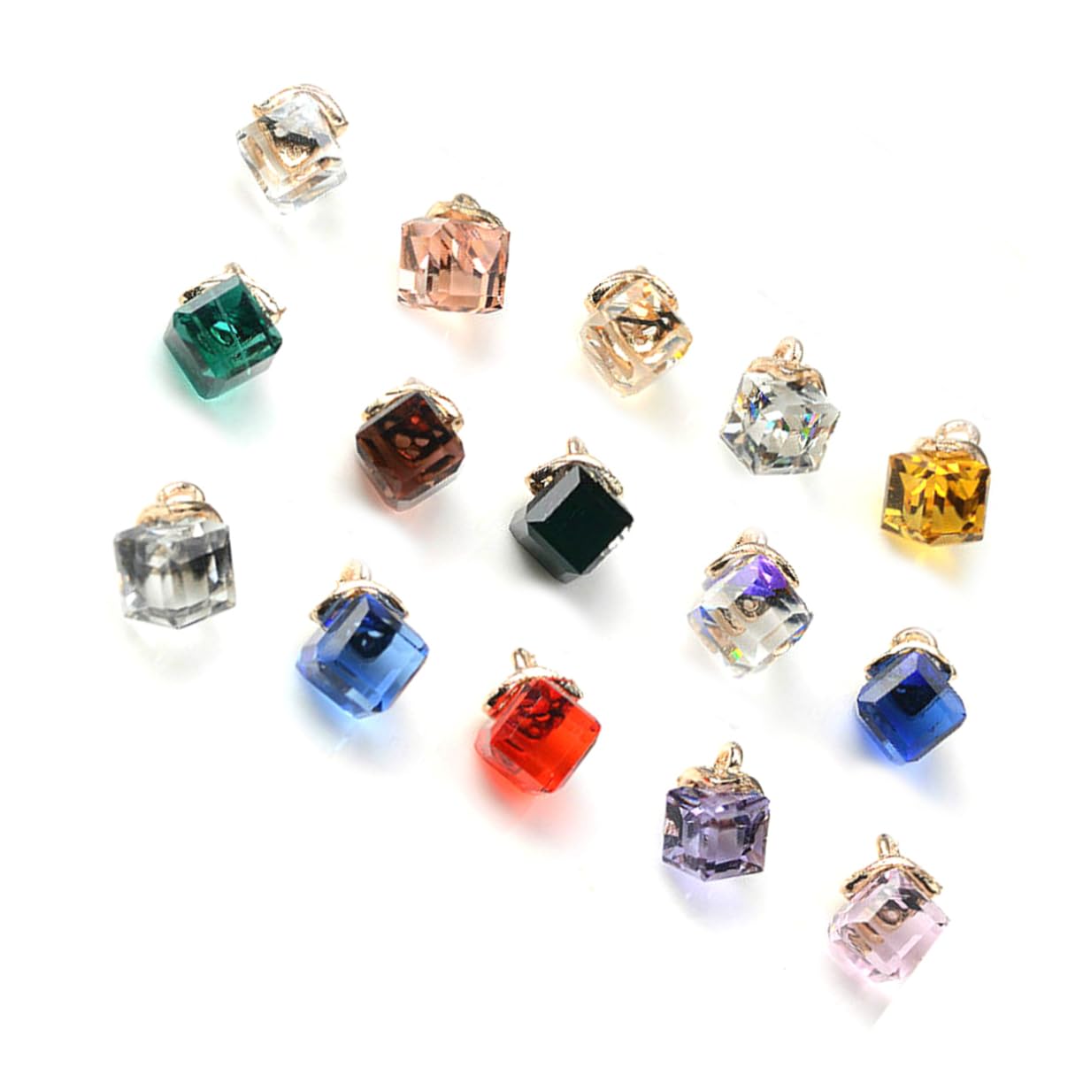 TEHAUX 20pcs Faceted Cubic Crystal Pendants - DIY Jewelry Making Charms for Necklace, Bracelet, Earrings - Random Color Assortment - Perfect for Crafting, Gifts & Fashion Accessories