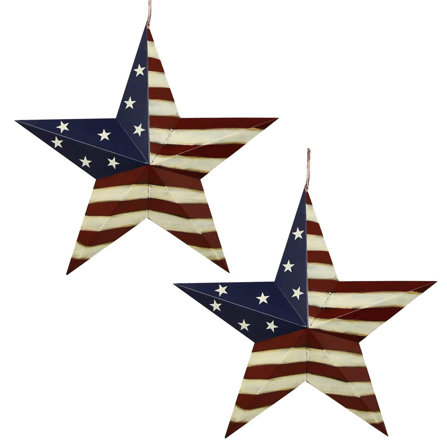 Patriotic Metal American Flag Barn Stars - Set of 2 Indoor/Outdoor Wall Decor for 4th of July, Independence Day, Memorial Day | Front Door Wreath Hanging | Perfect for Porch, Garden, and Americana-Themed Home Decor