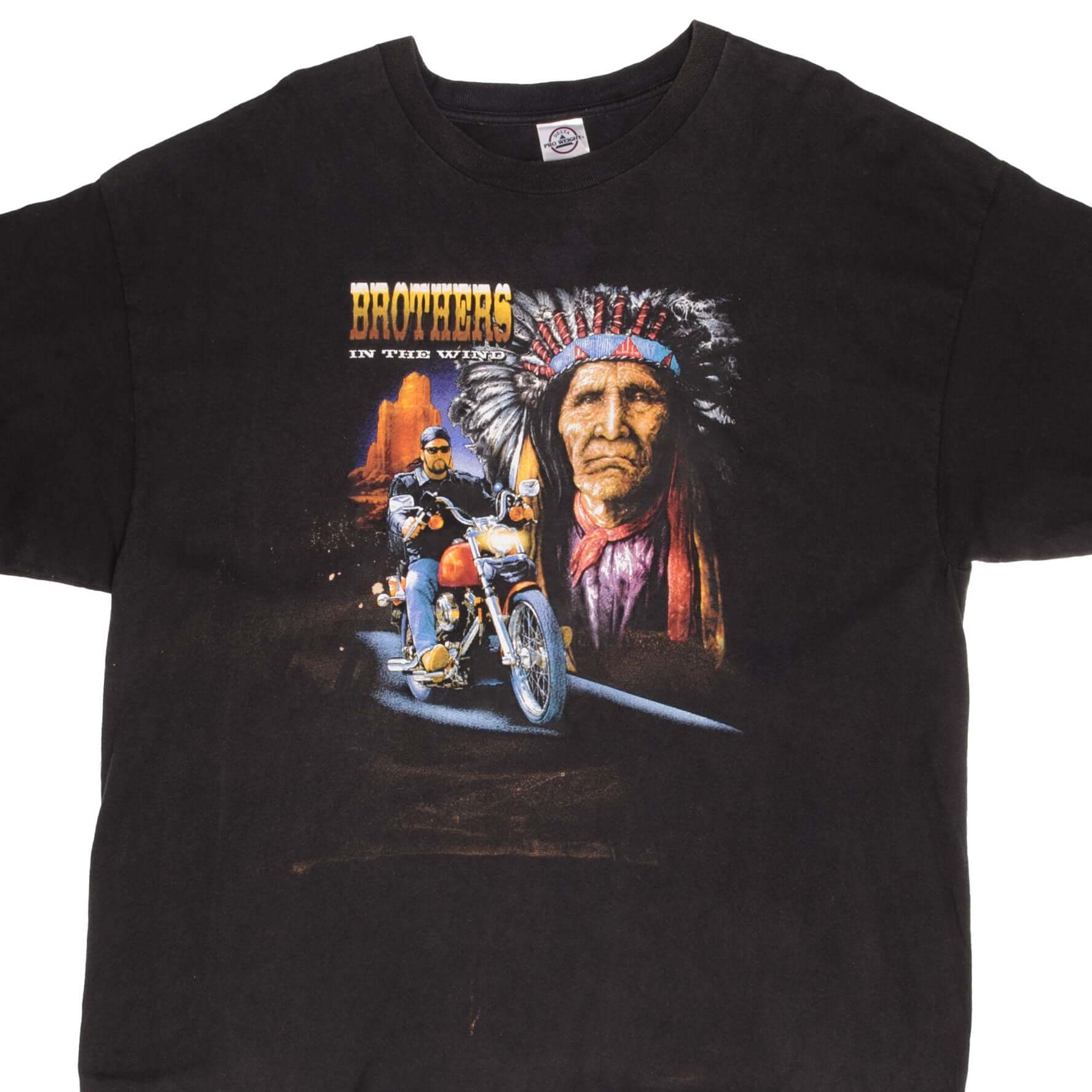 Vintage 1990s American Indian Biker Graphic T-Shirt - Size 2XL - Retro Motorcycle Tee for Men, Casual Wear & Biker Events