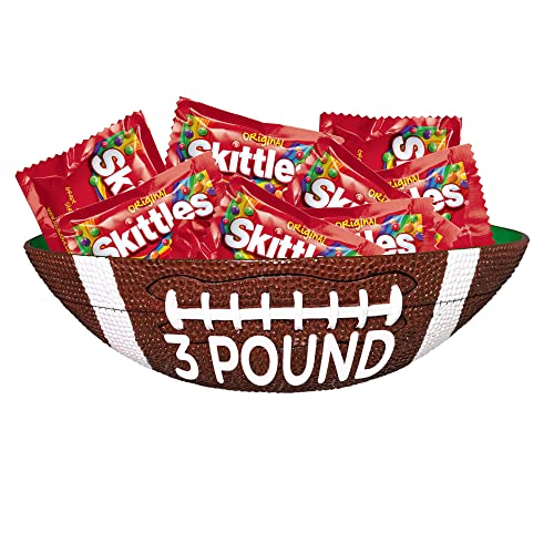 Football-Shaped Serving Platter with 3lbs Bulk Fruity & Sour Candy - Large Plastic Party Decor for Sports Events, Game Day Snacks & Rainbow Candy Treats - Perfect for Super Bowl Parties, Tailgating & Birthday Celebrations
