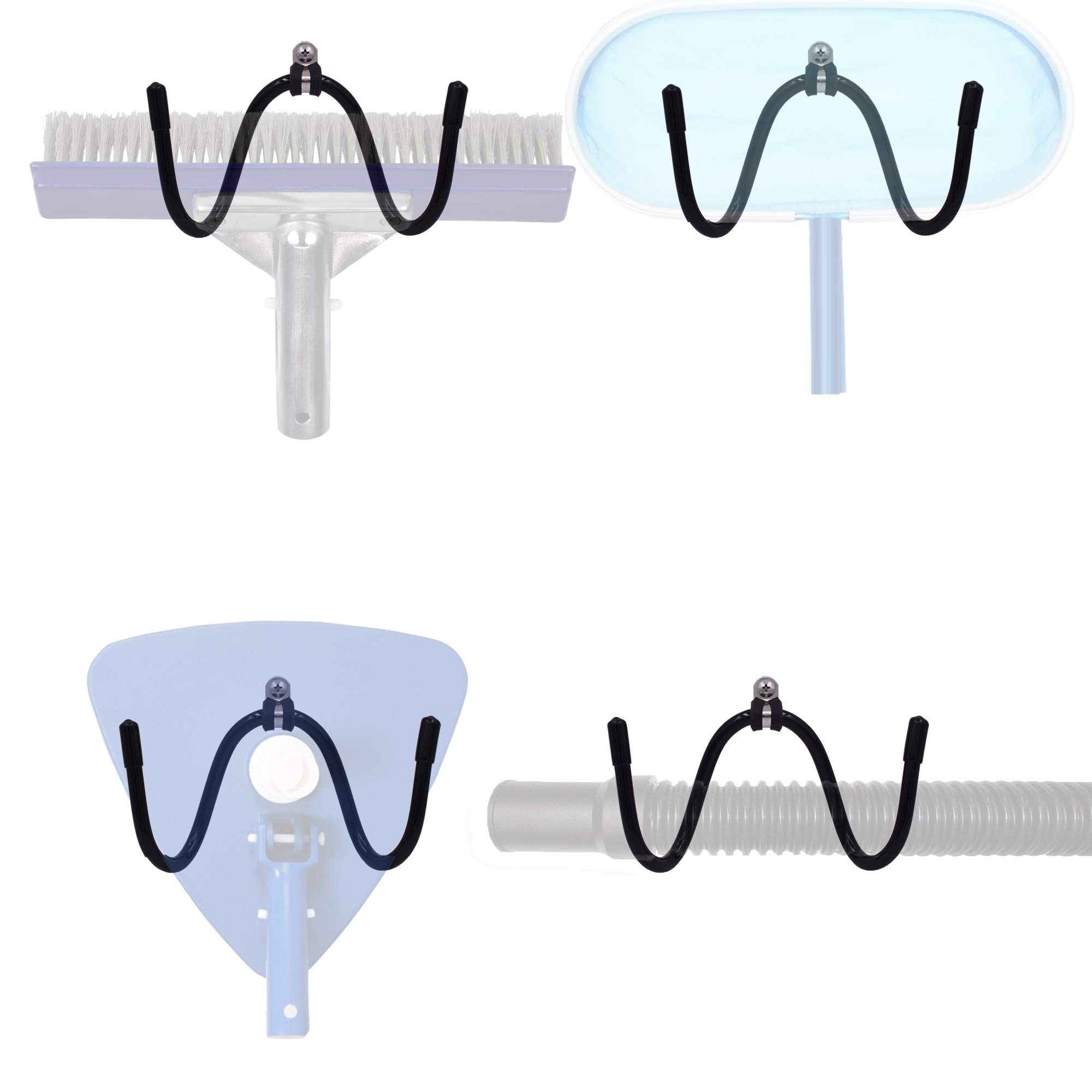 YYST Heavy Duty Pool Tool Organizer Rack - Wall Mounted Storage for Pool Poles, Brushes, Nets, Vacuum Heads & Cleaning Accessories (4 Pack) - Perfect for Poolside Organization & Backyard Storage