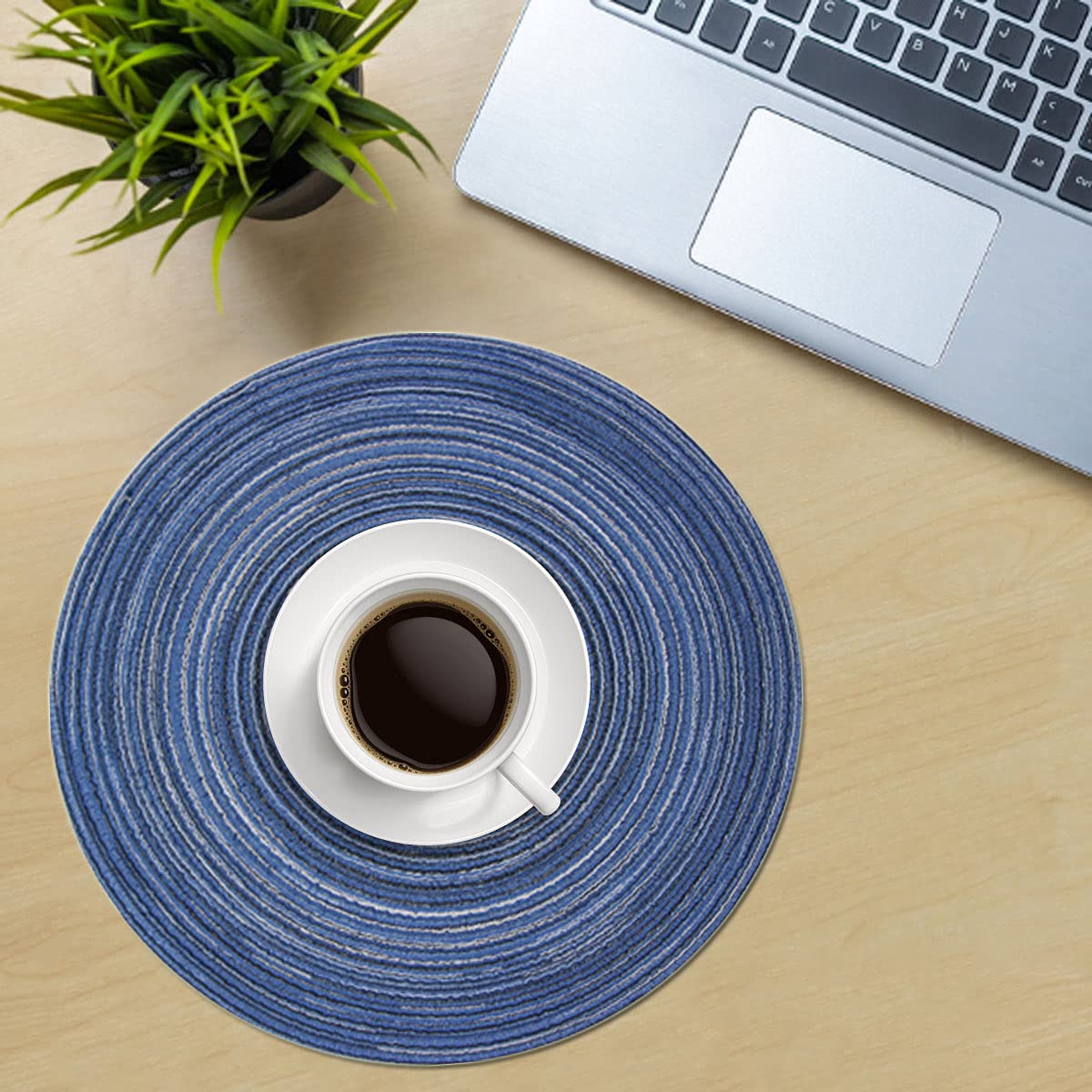 Premium Round Woven Placemats Set of 4 - 15 Inch Elegant Table Mats for Indoor/Outdoor Dining - Washable & Durable Home Decor (Blue) - Perfect for Dinner Parties, BBQs, and Holiday Gatherings