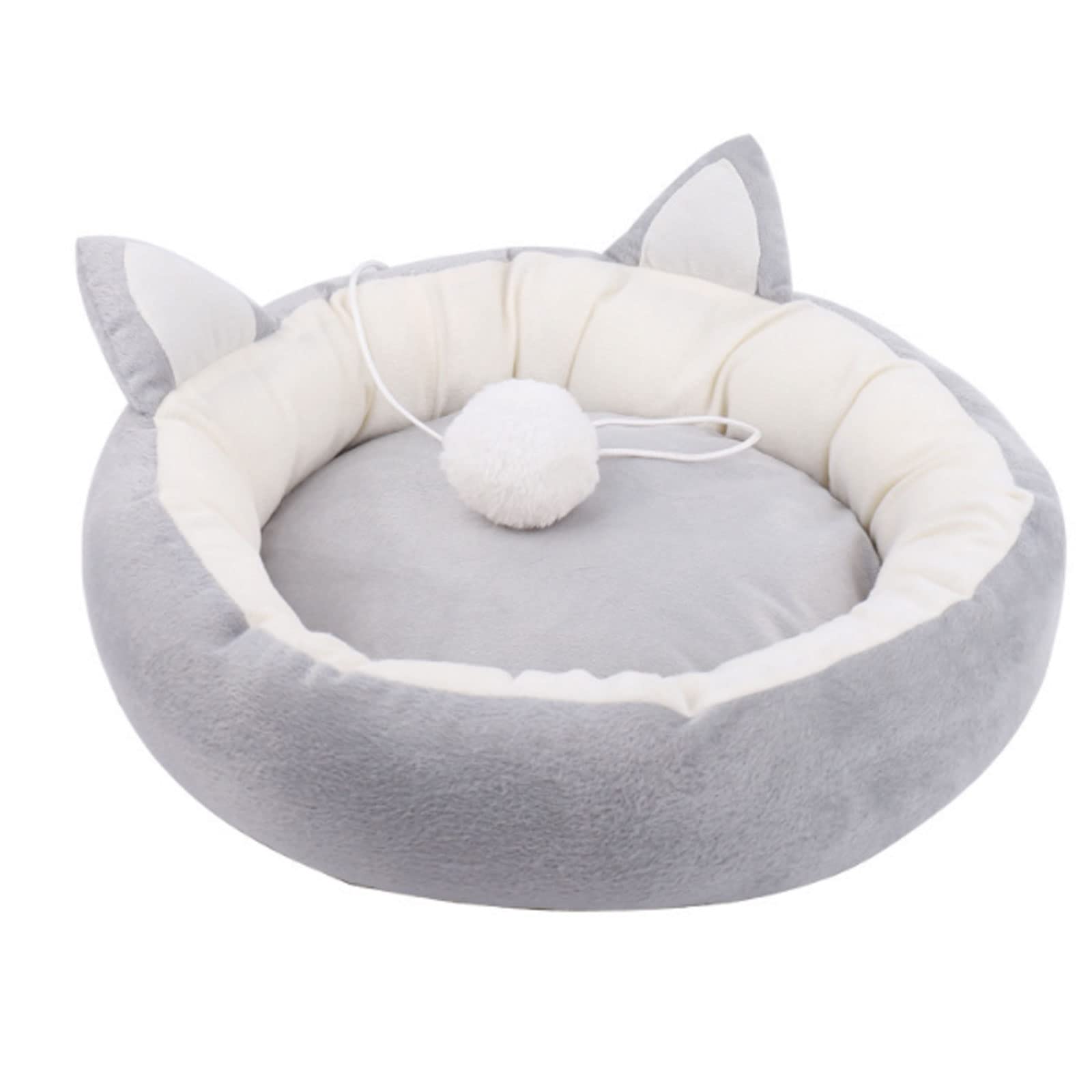 Detachable & Washable All-Season Warm Thick Cat Bed with Cat Ears - Cozy Pet Kennel Mat for Indoor/Outdoor Use - Medium Size Gray Pet Supplies (Perfect for Winter Snuggles & Lounging)