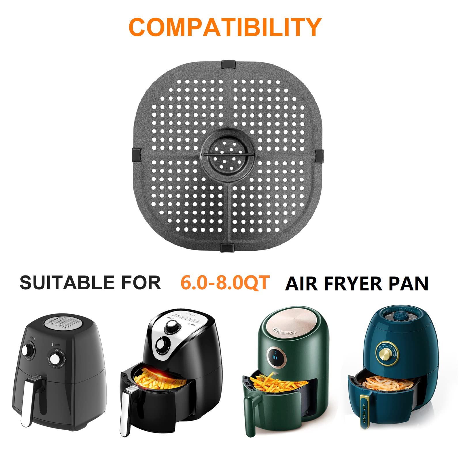 Gourmia GAF798 7QT Air Fryer Grill Pan - 9.1 Inch Square Nonstick Crisper Plate & Rack for Even Cooking | Perfect for Chicken, Steak, Vegetables & More | Compatible with Gourmia 7 Quart Air Fryers
