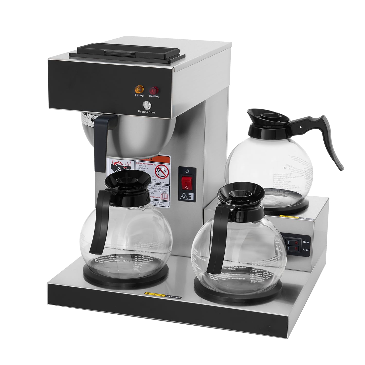 SYBO 12-Cup Commercial Coffee Maker - Stainless Steel Pour Over Drip Coffee Brewer with 3 Warming Plates & Glass Carafes | Perfect for Offices, Restaurants & Cafes