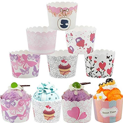 AmigozZ 50-Pack Grease-Proof Mini Baking Paper Cups - Muffin Liners, Ice Cream Cups & Dessert Cups with Random Colors & Designs | Perfect for Party Favors, Birthday Treats & Home Baking