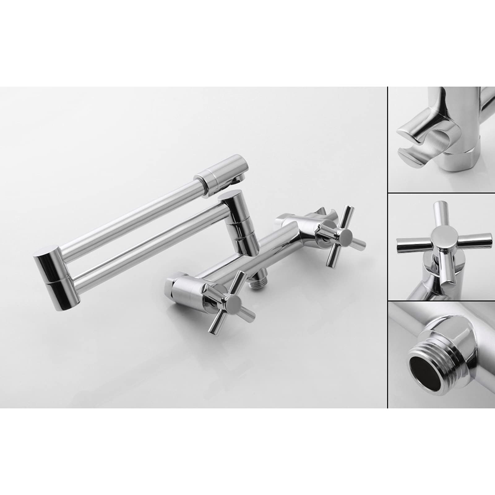 **Commercial Wall-Mounted Pot Filler Faucet with Hot & Cold Water - Brass Kitchen Sink Faucet, 2-Function, Folding Stretchable Double Joint Swing Arms, Chrome Finish - Ideal for Restaurants & Home Kitchens**