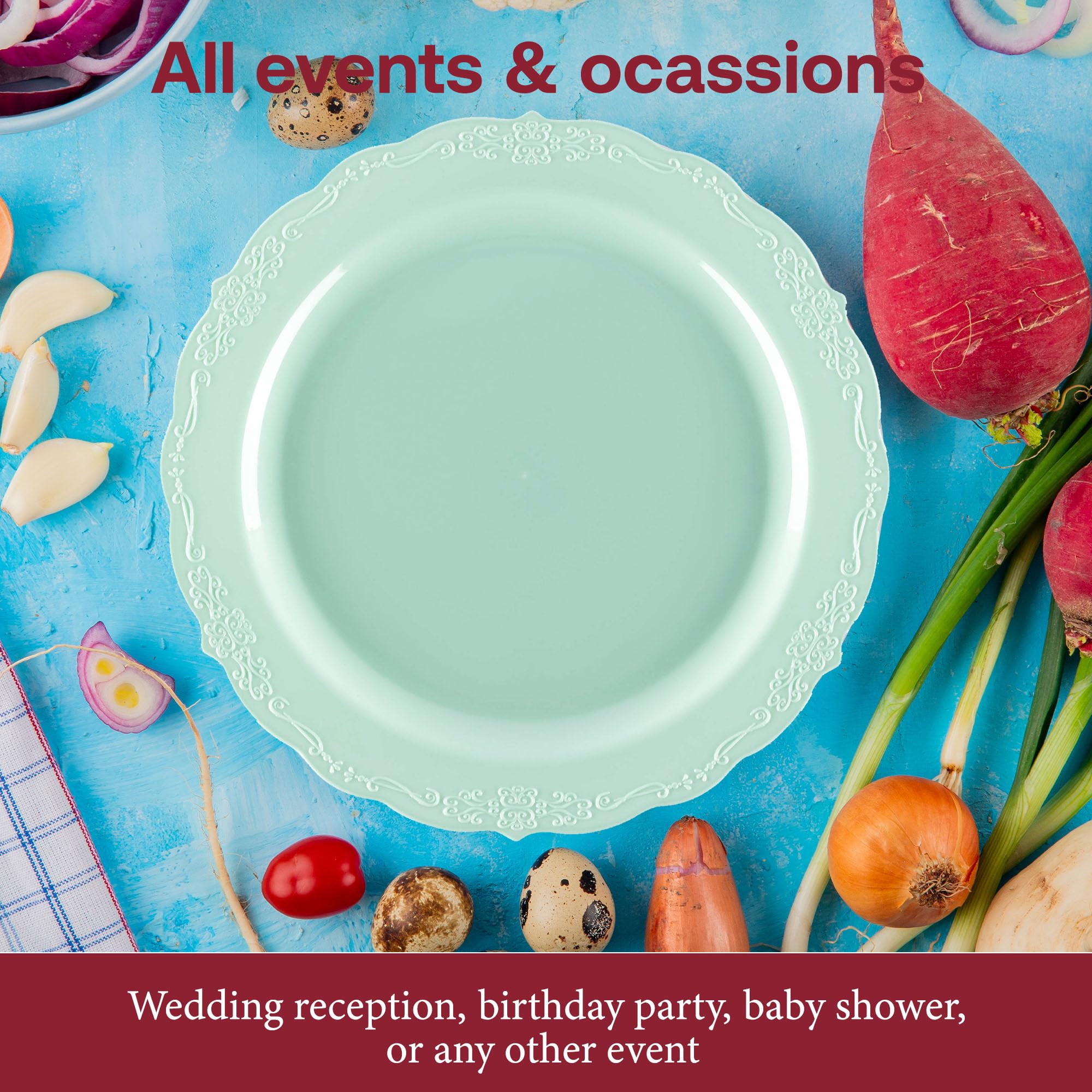 Elegant Disposable Plastic Dinner Plates 10 Inch - 120 Count Heavy Duty Turquoise Party Plates for Weddings, Birthdays & Events | Durable Disposable Tableware for Catering, BBQs & Special Occasions