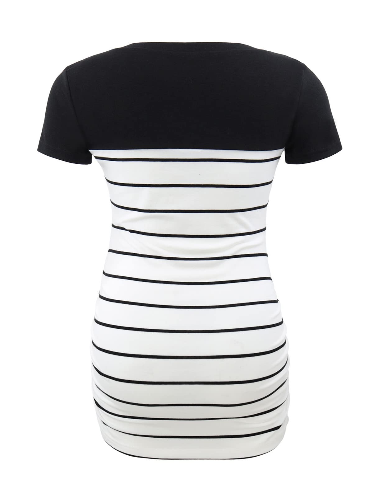 Ecavus Women's Casual Maternity T-Shirts - Soft Short Sleeve V-Neck Colorblock Pregnancy Tops with Pocket | Comfortable for Daily Wear, Maternity Photos & Nursing
