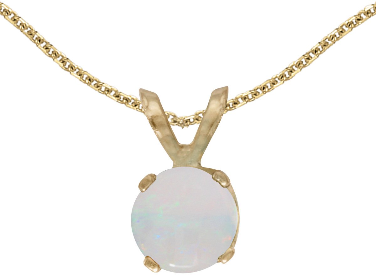 14K Yellow Gold Round Opal Pendant Necklace - Genuine Opal Gemstone Jewelry for Women - Elegant Gift for Birthday, Anniversary & Special Occasions