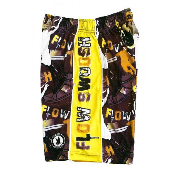 Boys' Basketball Shorts with Swoosh Design - Maroon & Yellow Attack Shorts for Sports, Gym, and Casual Wear
