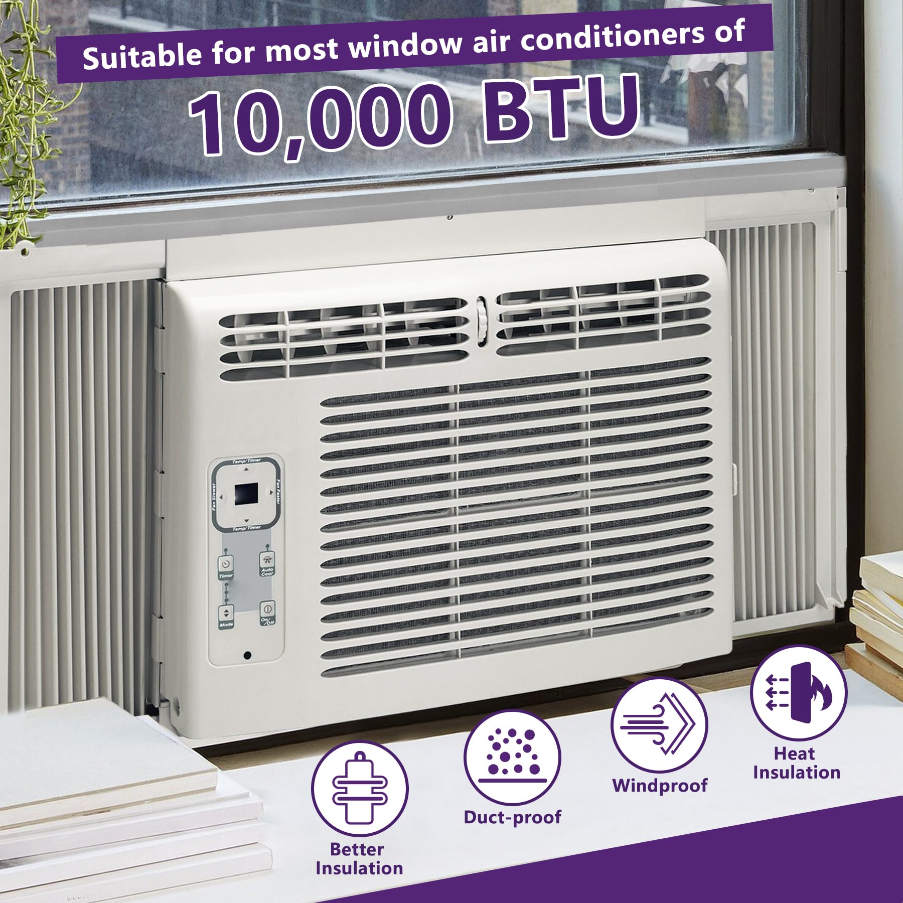 MXClimate Adjustable Window Air Conditioner Side Panels with Frame - Insulated AC Accordion Filler Curtain Kit for 10,000 BTU Units | Perfect for Window AC Seal Replacement & Energy Efficiency | Ideal for Home, Office & Apartment Cooling