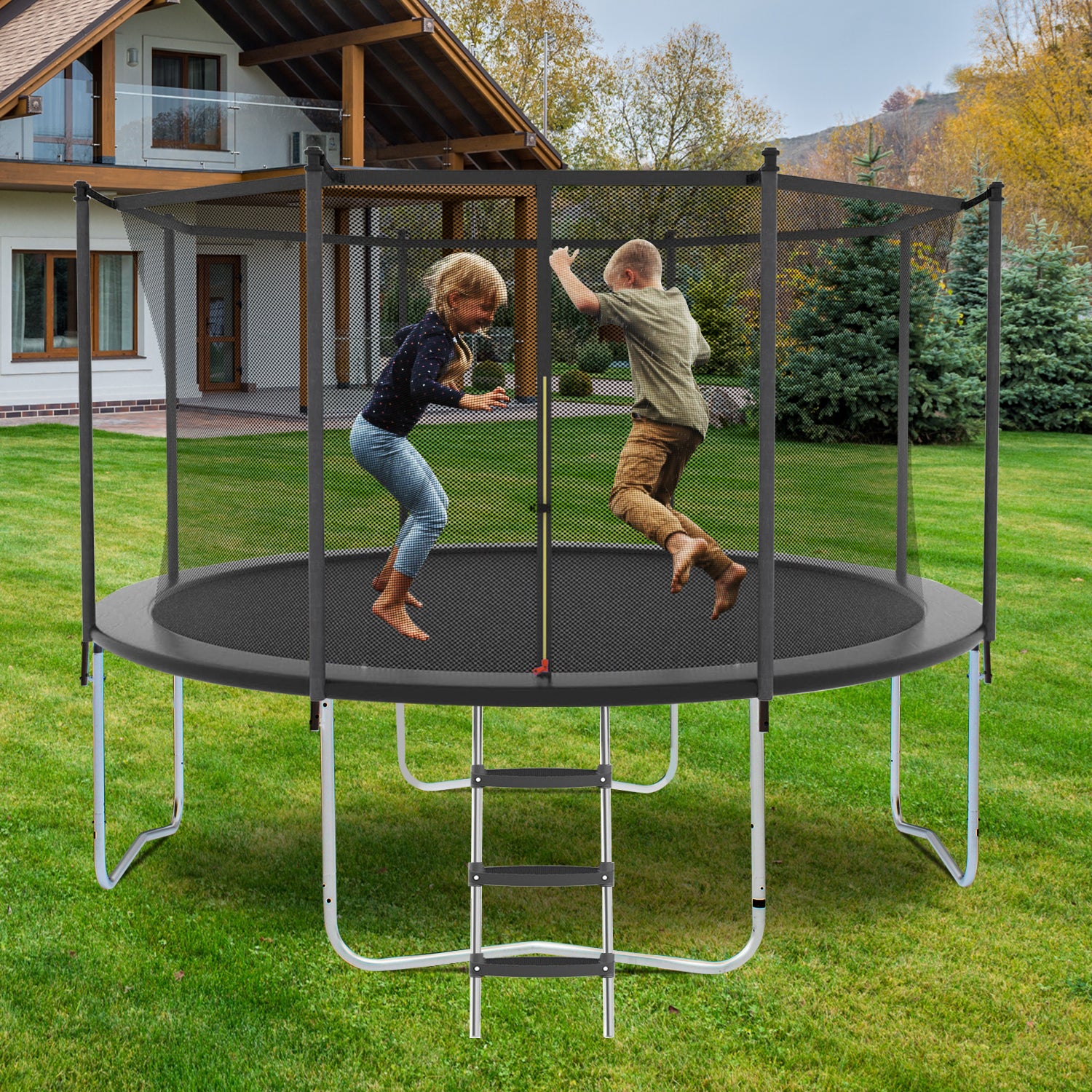 10FT Trampoline with Safety Enclosure Net - Heavy Duty Outdoor Trampoline for Kids & Adults - Durable Jumping Mat & Spring Padding - Perfect for Backyard Fun, Exercise & Family Outdoor Activities