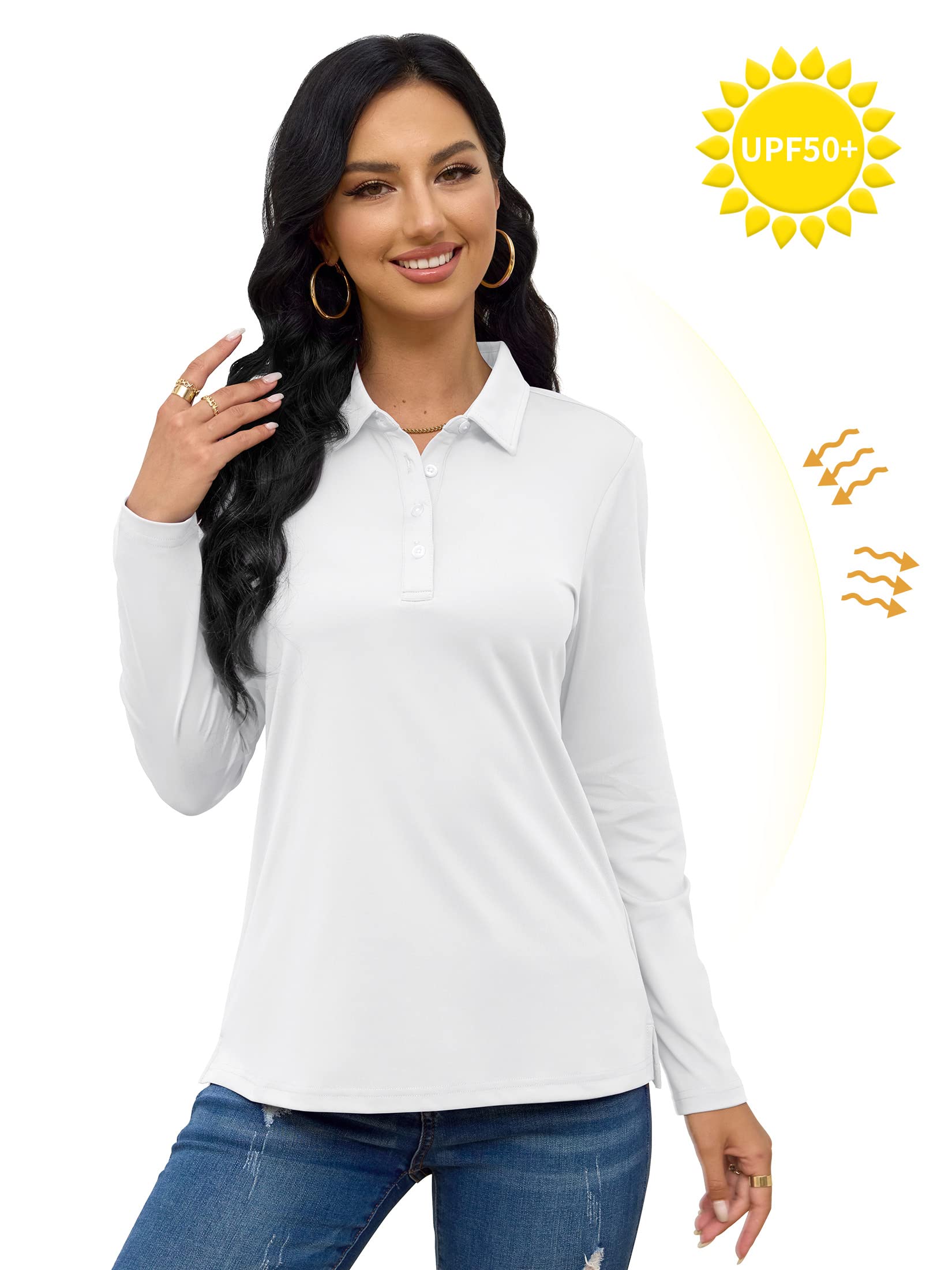 TACVASEN Women's Casual Long Sleeve Polo Shirts - Breathable Golf Tops for Outdoor Sports & Everyday Wear