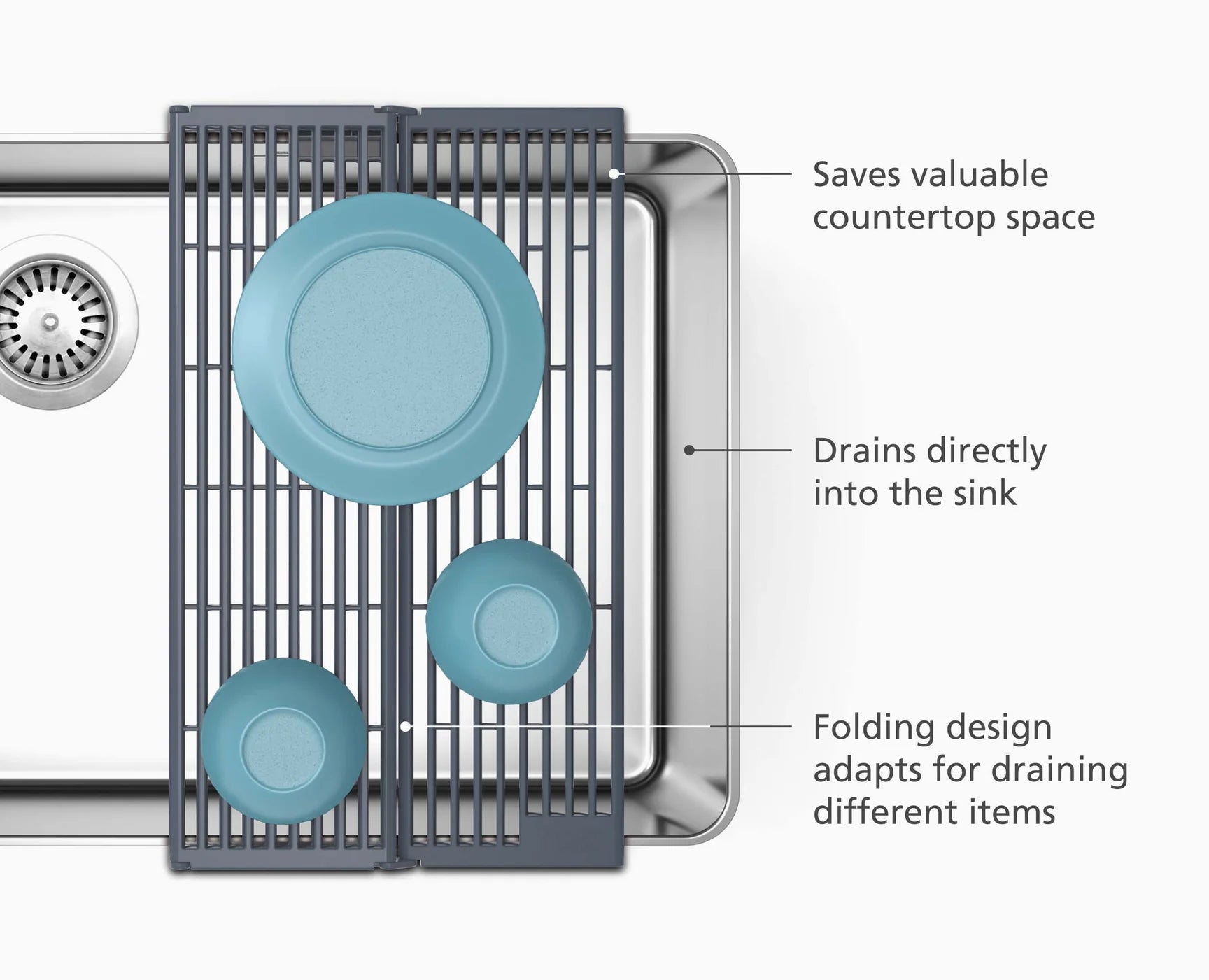 Foldable Grey Sink Drainer - Space Saving Dish Drying Rack for Kitchen Countertops | Perfect for Small Apartments & RVs