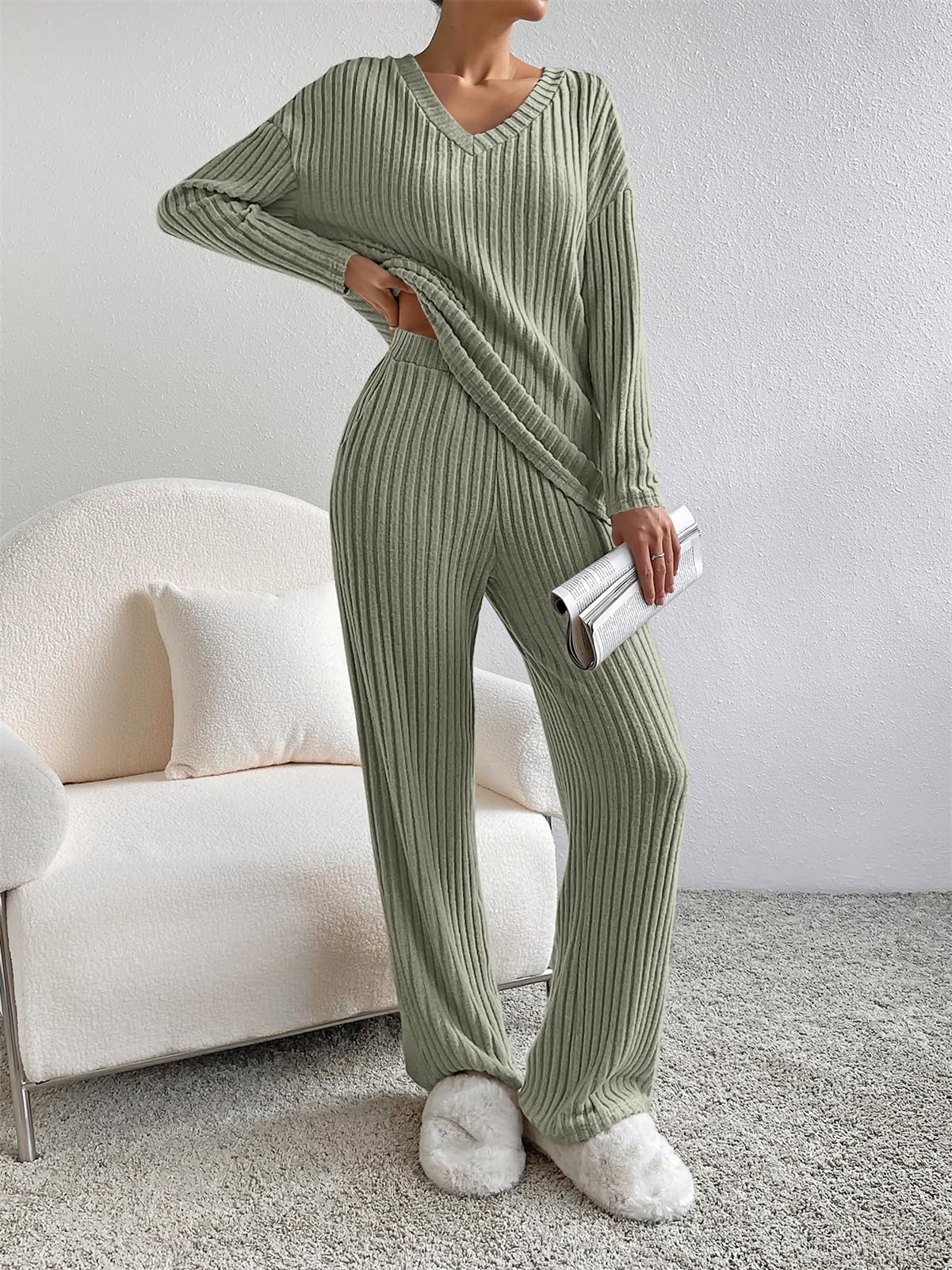 Women's 2-Piece Ribbed Lounge Wear Set - Soft Co-Ord Tracksuit & Sleepwear for Home, Yoga & Relaxation | SotRong UK