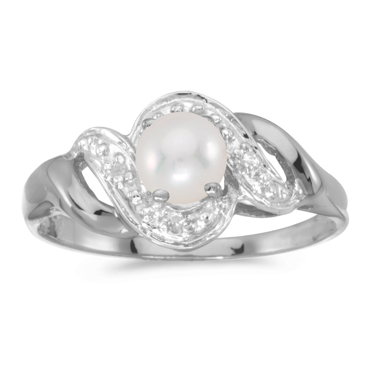 14K White Gold Freshwater Cultured Pearl and Diamond Swirl Ring - Elegant Jewelry for Women, Perfect for Weddings, Anniversaries & Special Occasions