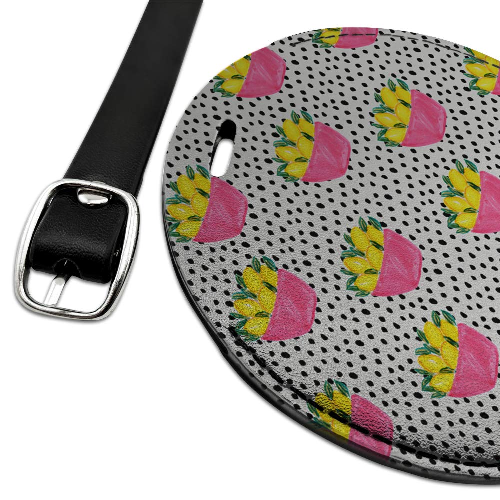 Stylish Round Leather Luggage Tag with Bowls of Lemons Design - Durable Suitcase ID Tag for Carry-On Bags - Perfect for Travel, Business Trips & Vacation Identification