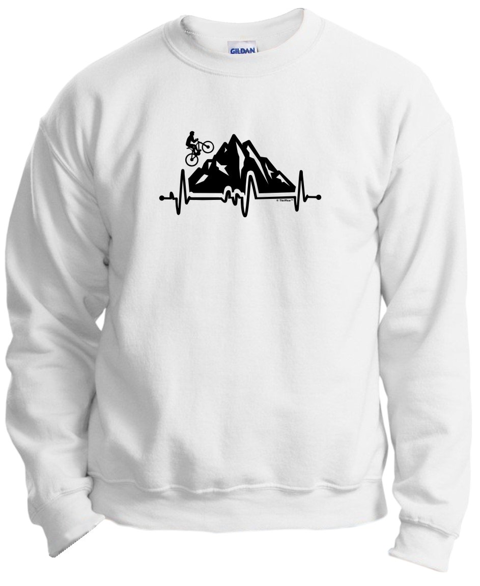 Cycling Gifts for Men & Women - Bike Heartbeat Mountain Biking Crewneck Sweatshirt - Perfect for Cyclists, Bikers & Outdoor Enthusiasts