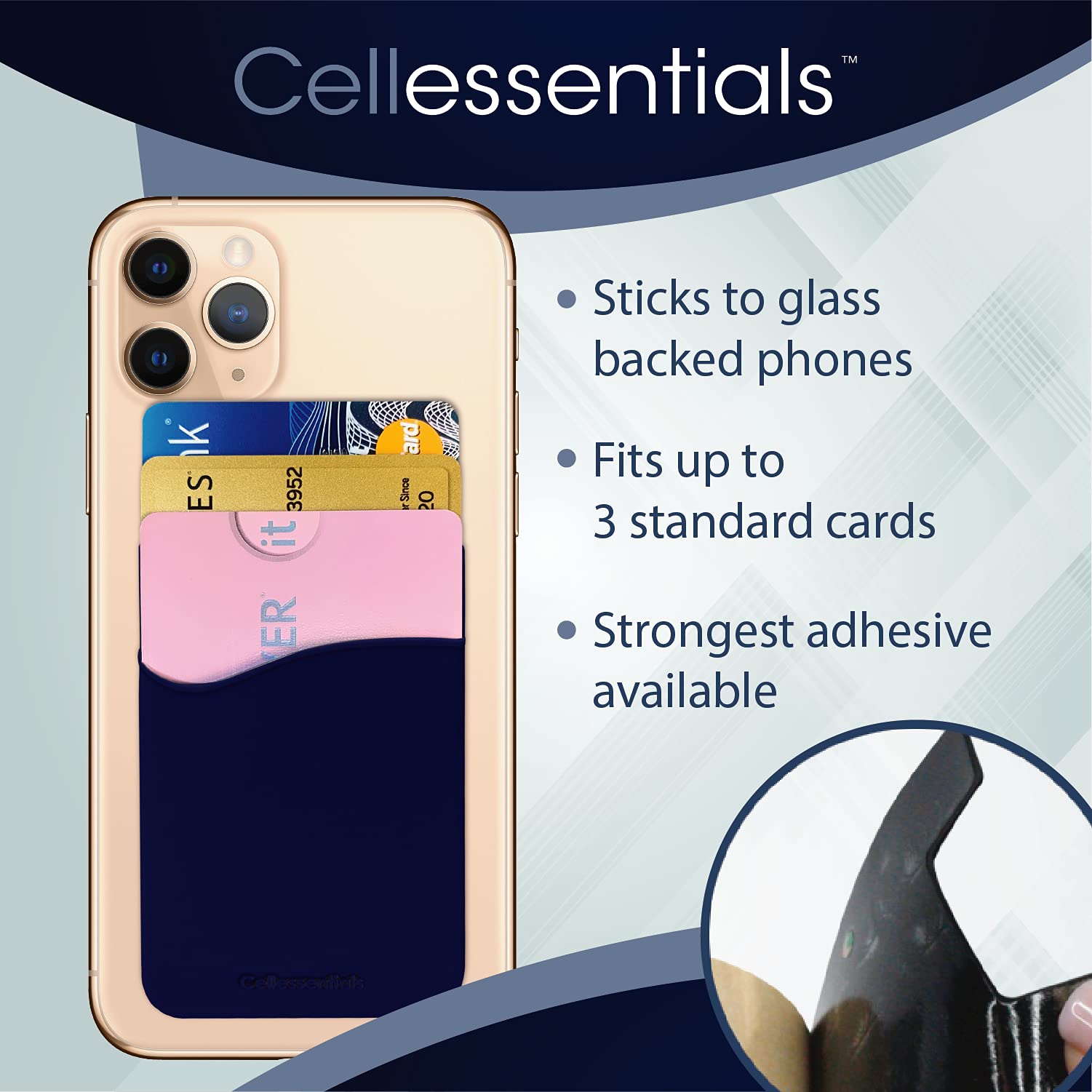 Silicone Stick-On Phone Wallet with Credit Card & ID Holder - Compatible with iPhone, Android & Smartphones (Navy) | Slim & Secure Card Case for Everyday Use, Travel & Business