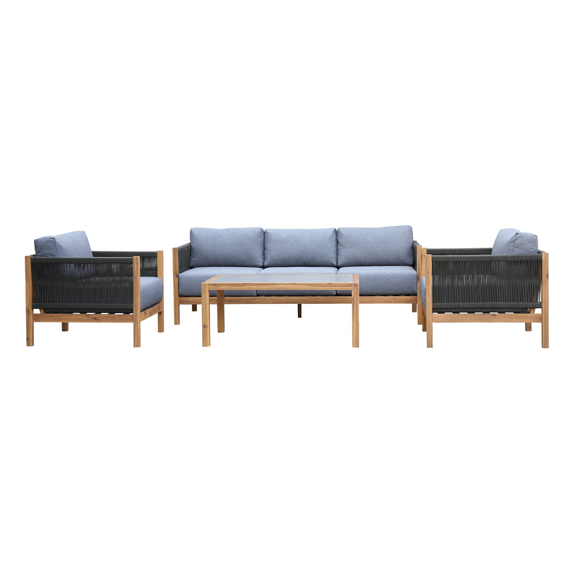 Armen Living Sienna 4-Piece Acacia Wood Outdoor Patio Sofa Set - Teak & Gray Weather-Resistant Furniture for Garden, Poolside, or Backyard Relaxation