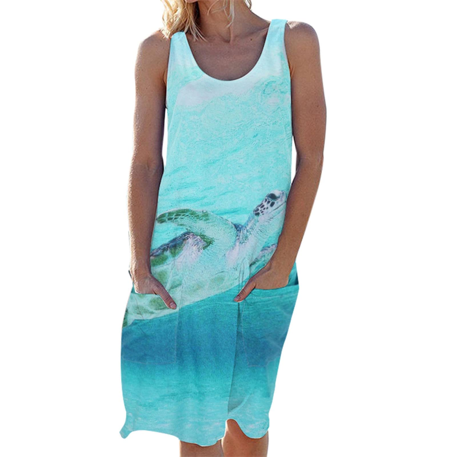 Women's Summer Casual T-Shirt Dress - Loose Fit Beach Cover Up with Pockets | Tank Dress for Women in Black | Perfect for Beach Outings, Vacation Wear & Casual Everyday Outfits
